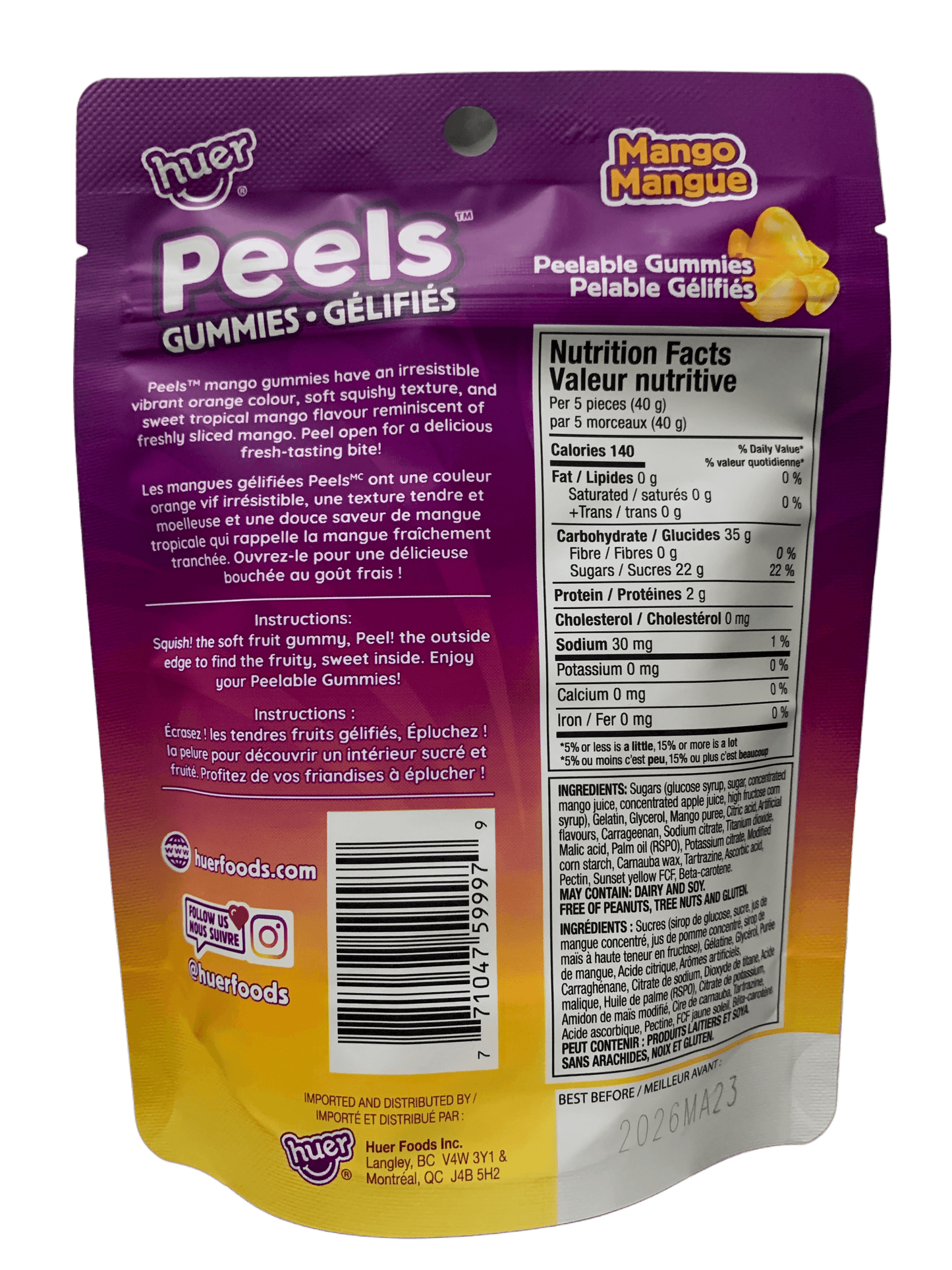Huer Peel Gummies Mango 65G - Canada Edition