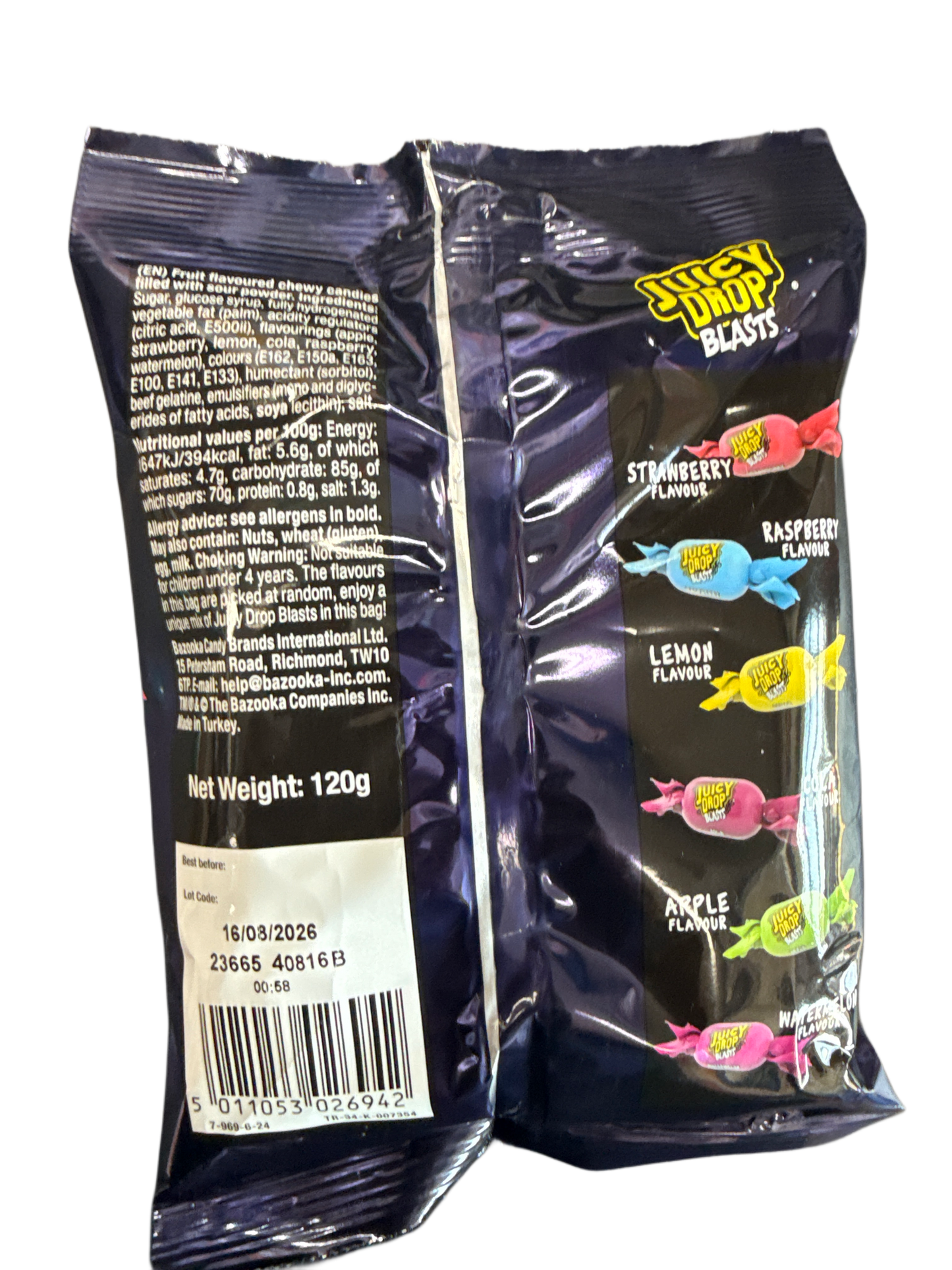 Juicy Drop Blasts Chews Filled With Sour Powder 120G - U.K Edition
