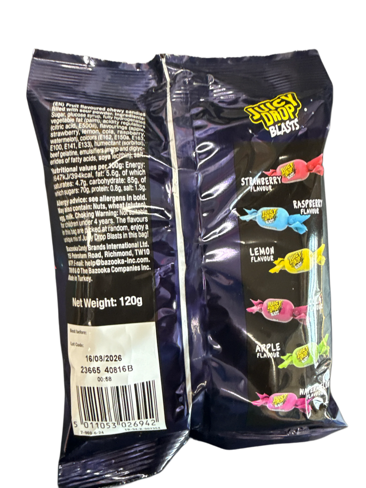 Juicy Drop Blasts Chicles Rellenos Con Polvo Agrio 120G - Edición Reino Unido