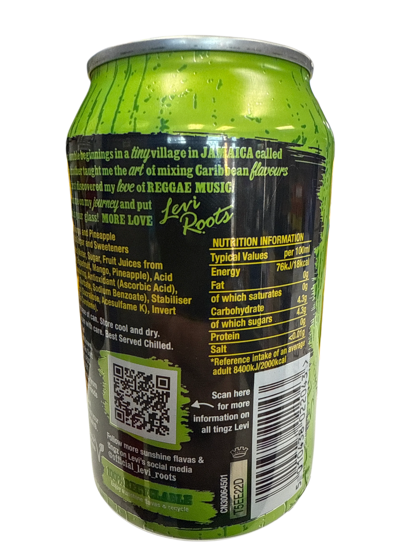 Levi Roots Caribbean Crush sabor pomelo mango piña 355 ML - Edición Reino Unido