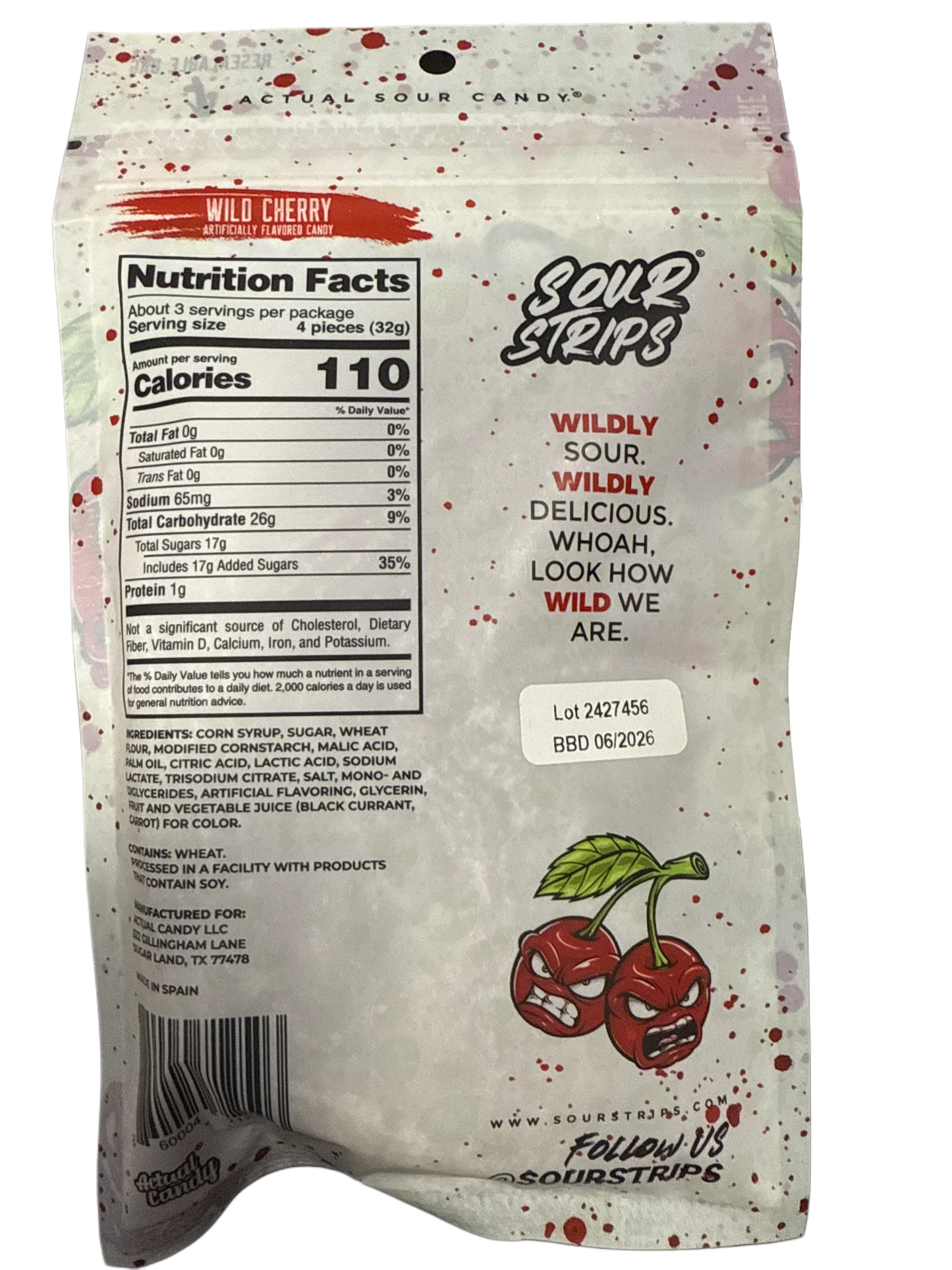 Tiras Ácidas Cereza Salvaje 96G Edición EE.UU.