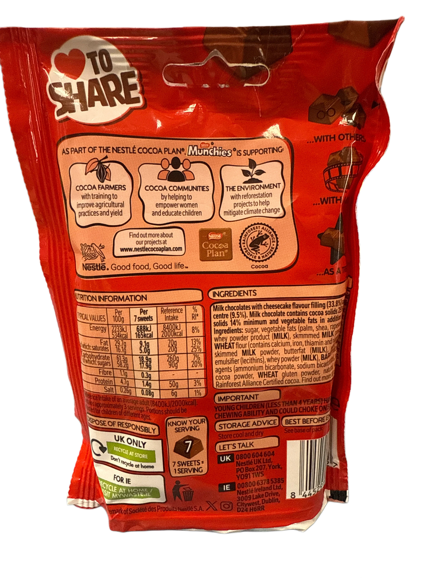 Nestle Munchies Vanilla Cheesecake Chocolate Squares 97G - U.K Edition