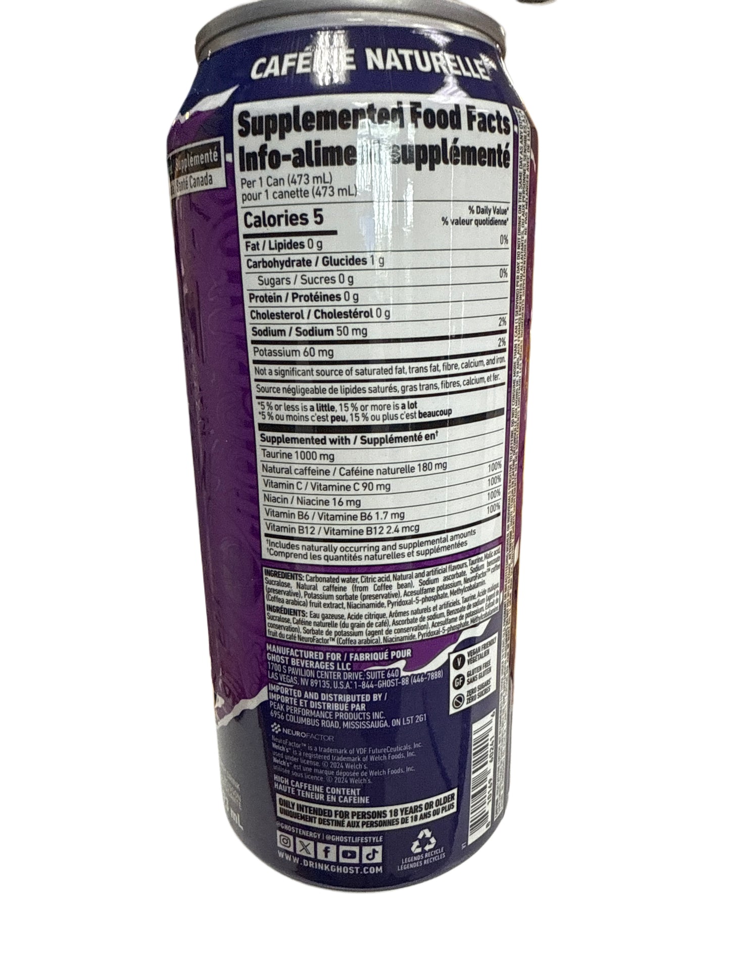 Ghost Zero Sugar Energy Welch's Grape Flavour 473ML - Canadian Edition