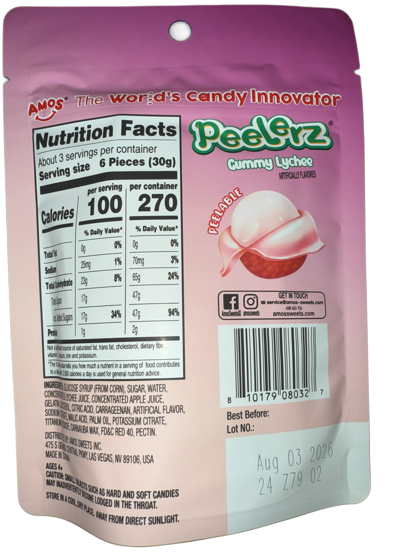 Amos Peelerz Gummy Lychee 85G - U.S Edition