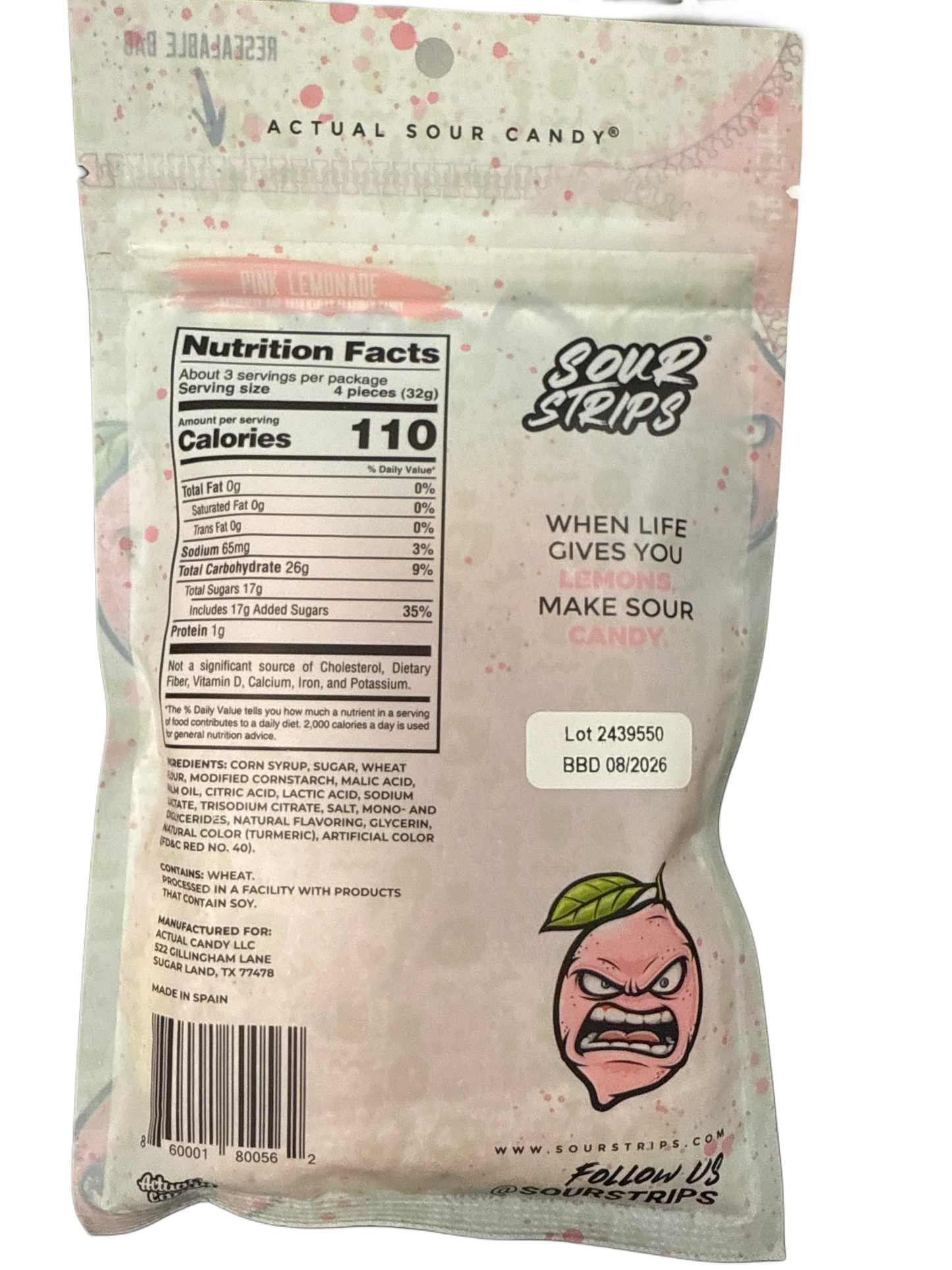 Sour Strips Pink Lemonade 3.4OZ - U.S Edition