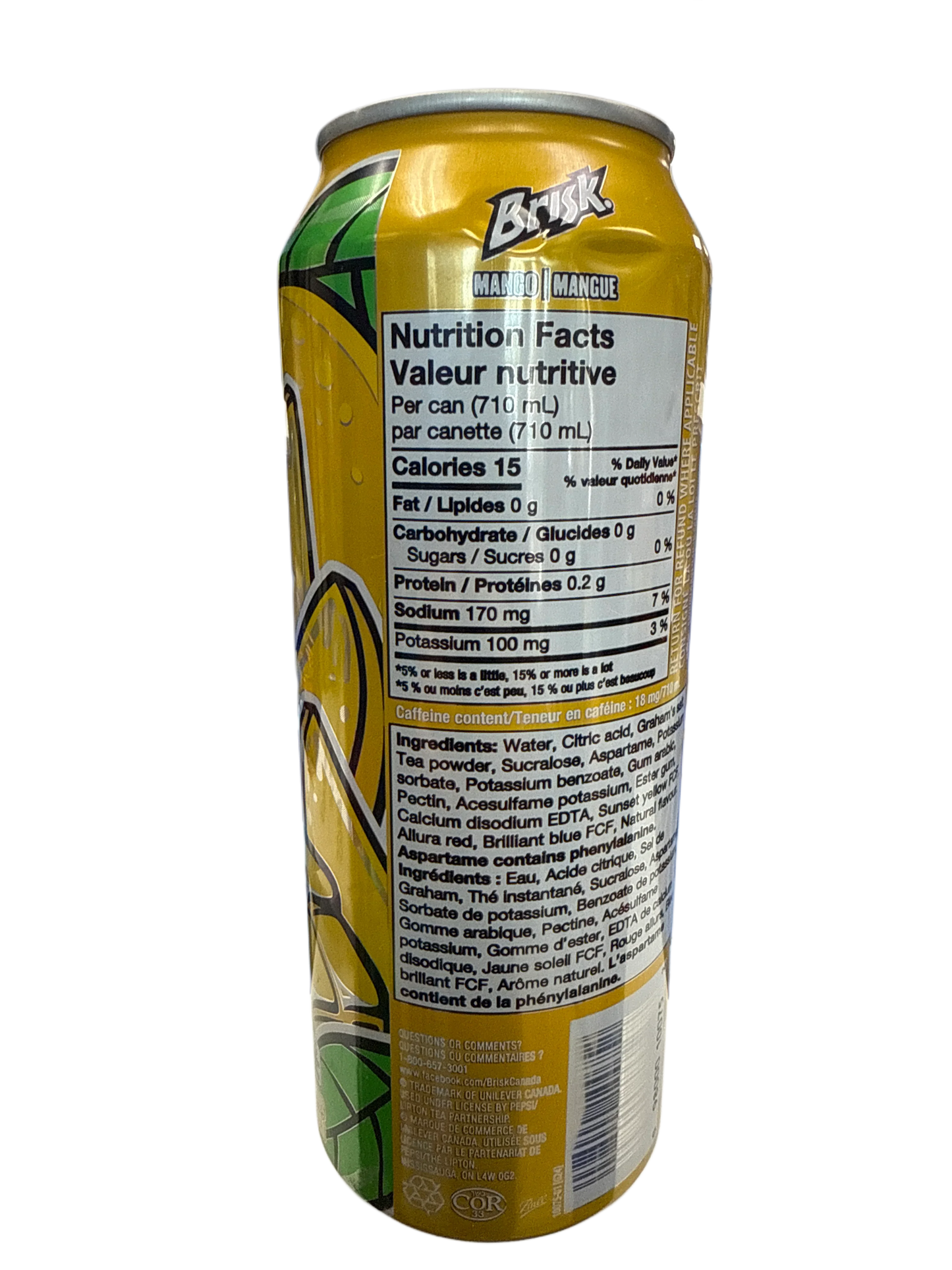 Té Helado de Mango Brisk Lata Alta 710ML - Edición EE. UU.