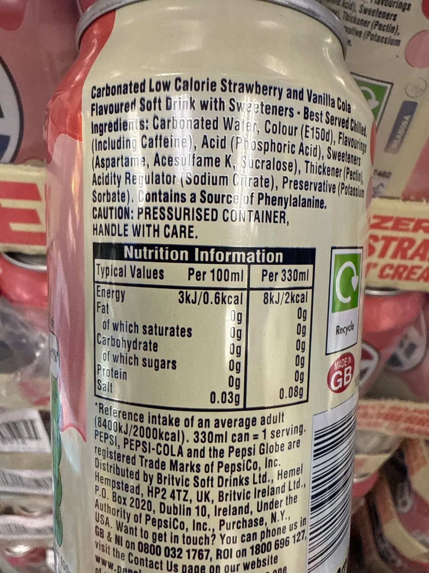 Pepsi Strawberries N' Cream Can 330ML - U.K Edition