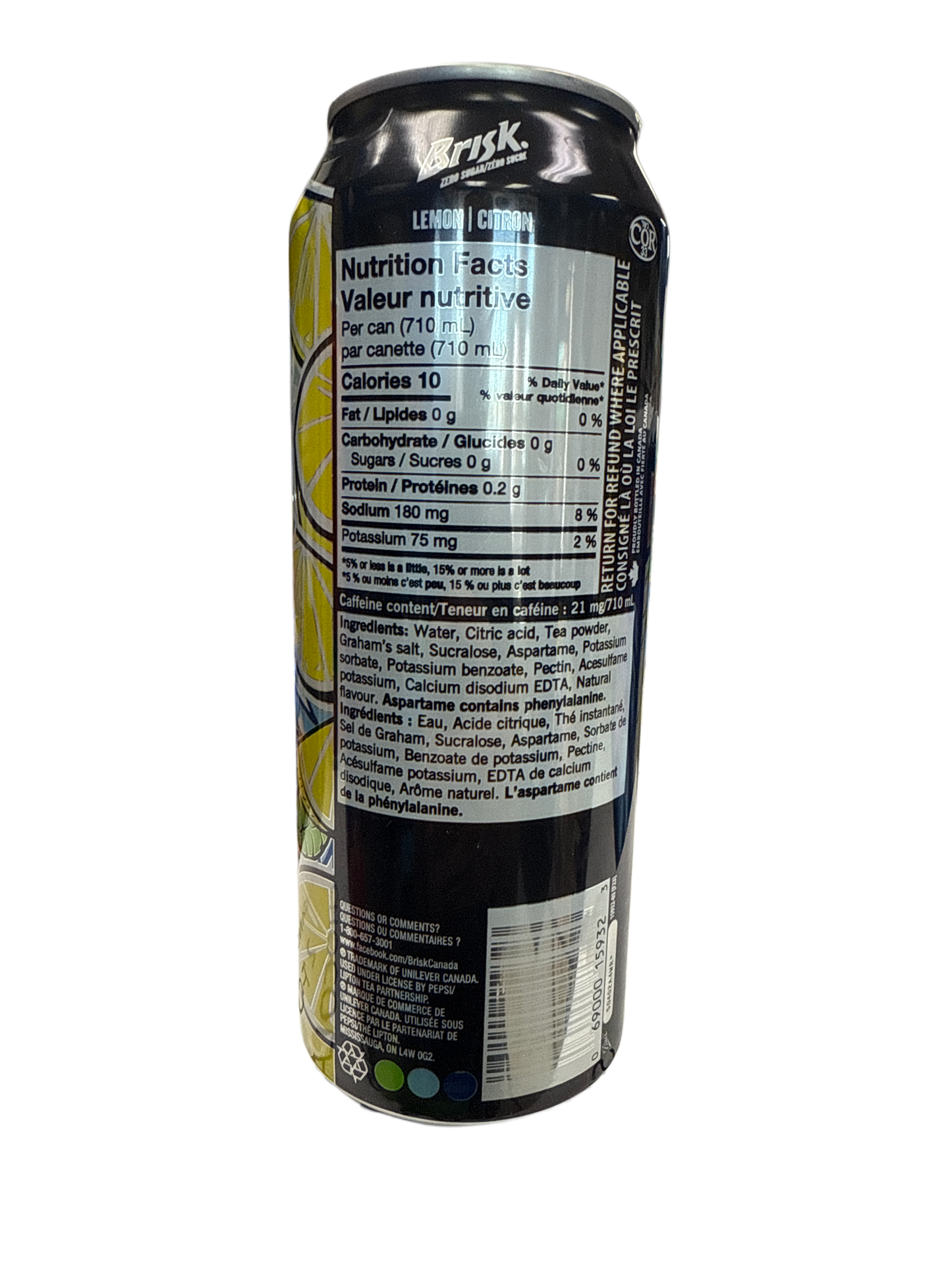 Brisk Zero Sugar Lemon Iced Tea Tall Can 710ML - U.S Edition