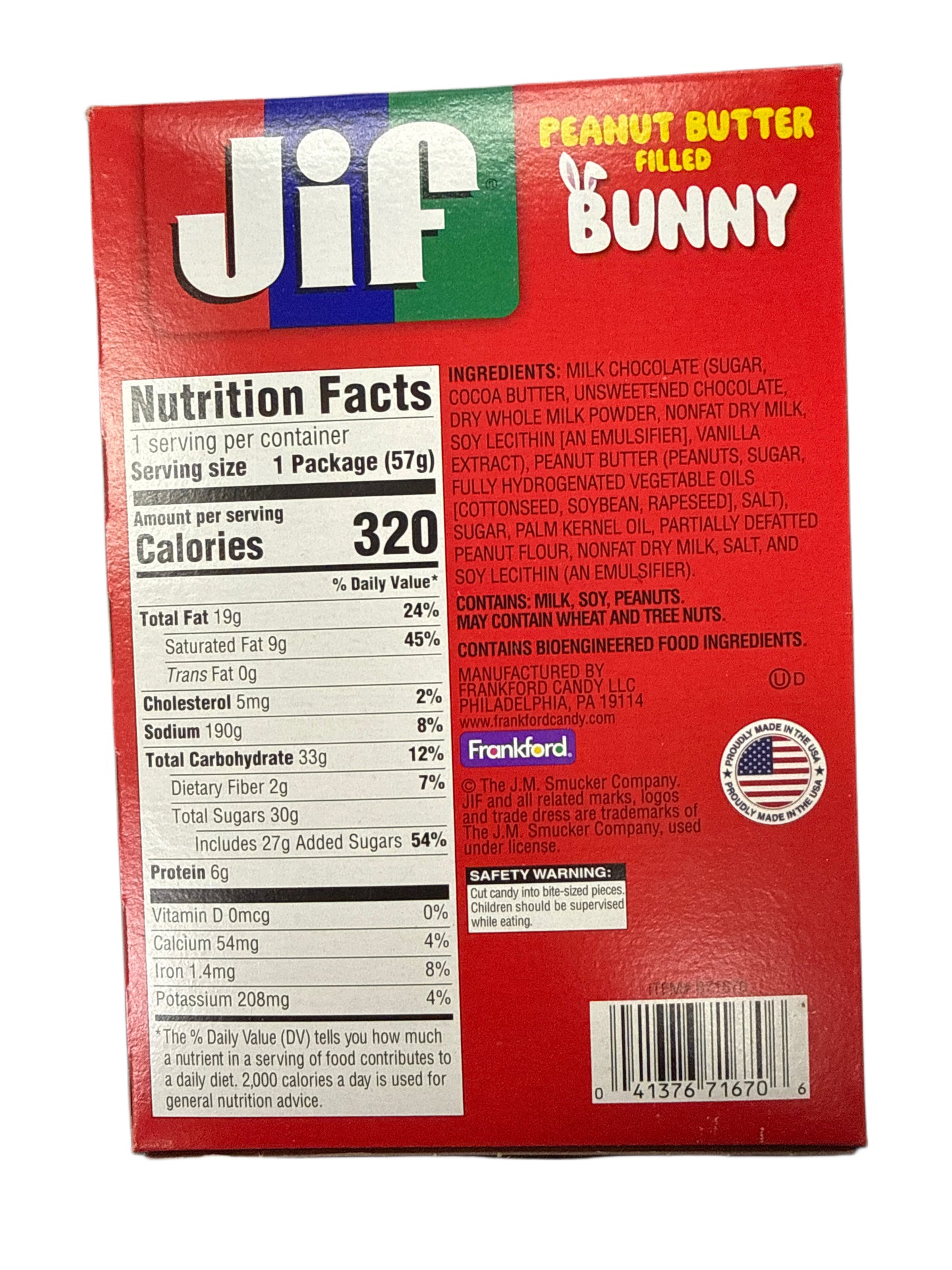 Jif Easter Chocolate Peanut Butter Bunny 57G - U.S Edition