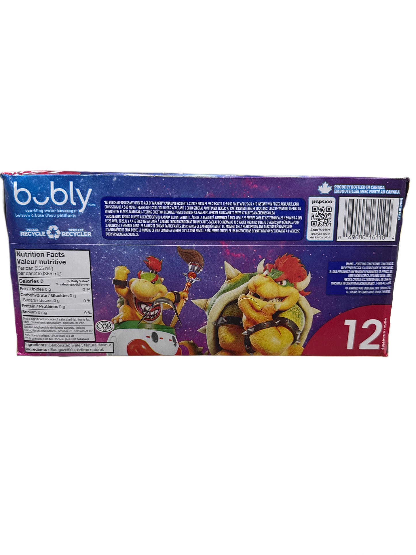 Bubly Limited Edition Super Mario Galaxy Blueberry Pomegranate 12 X 355ML - Canadian Edition