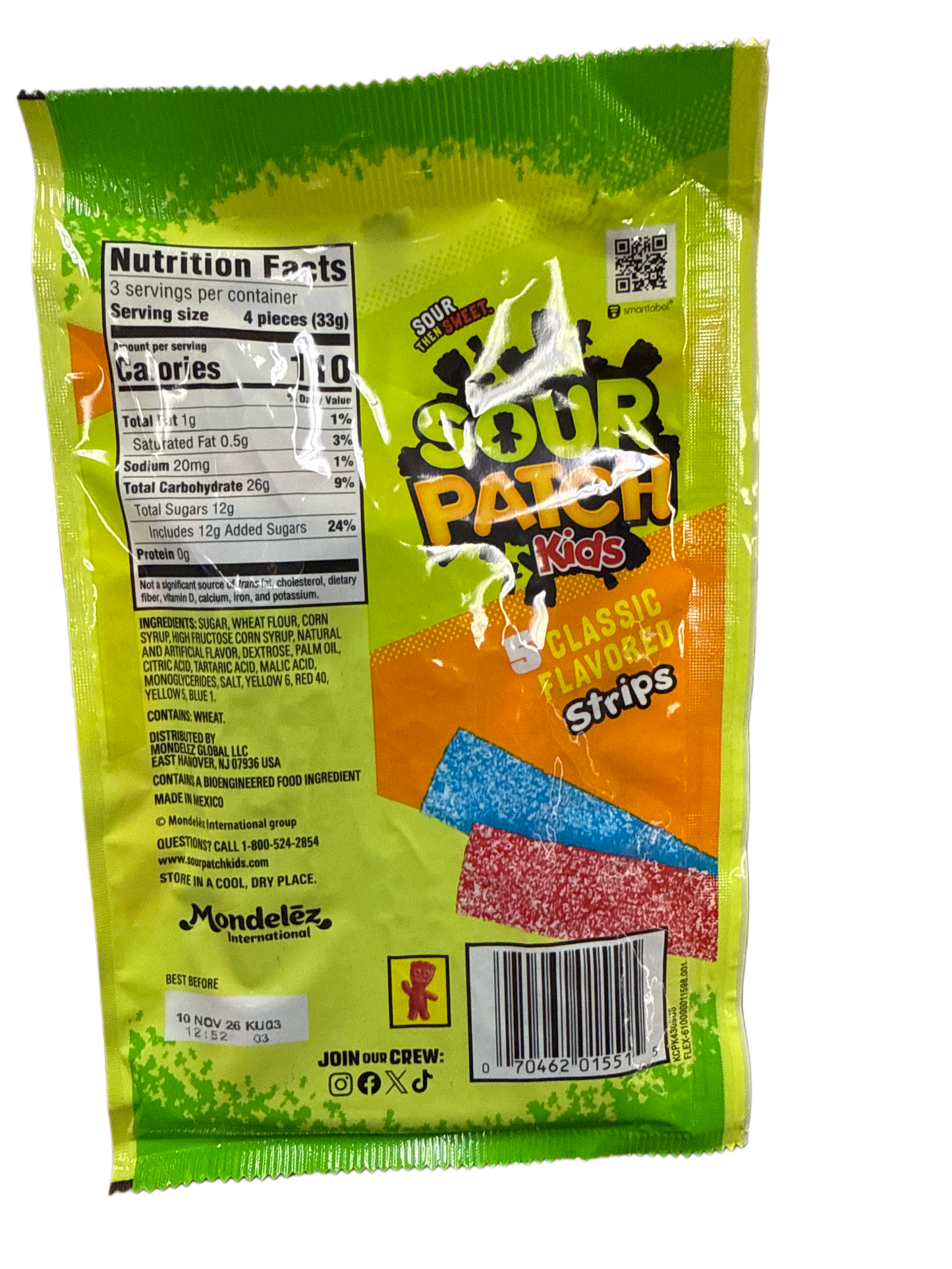 Sour Patch Kids 5 Classic Flavoured Candy Strips 99G - Mexico Edition