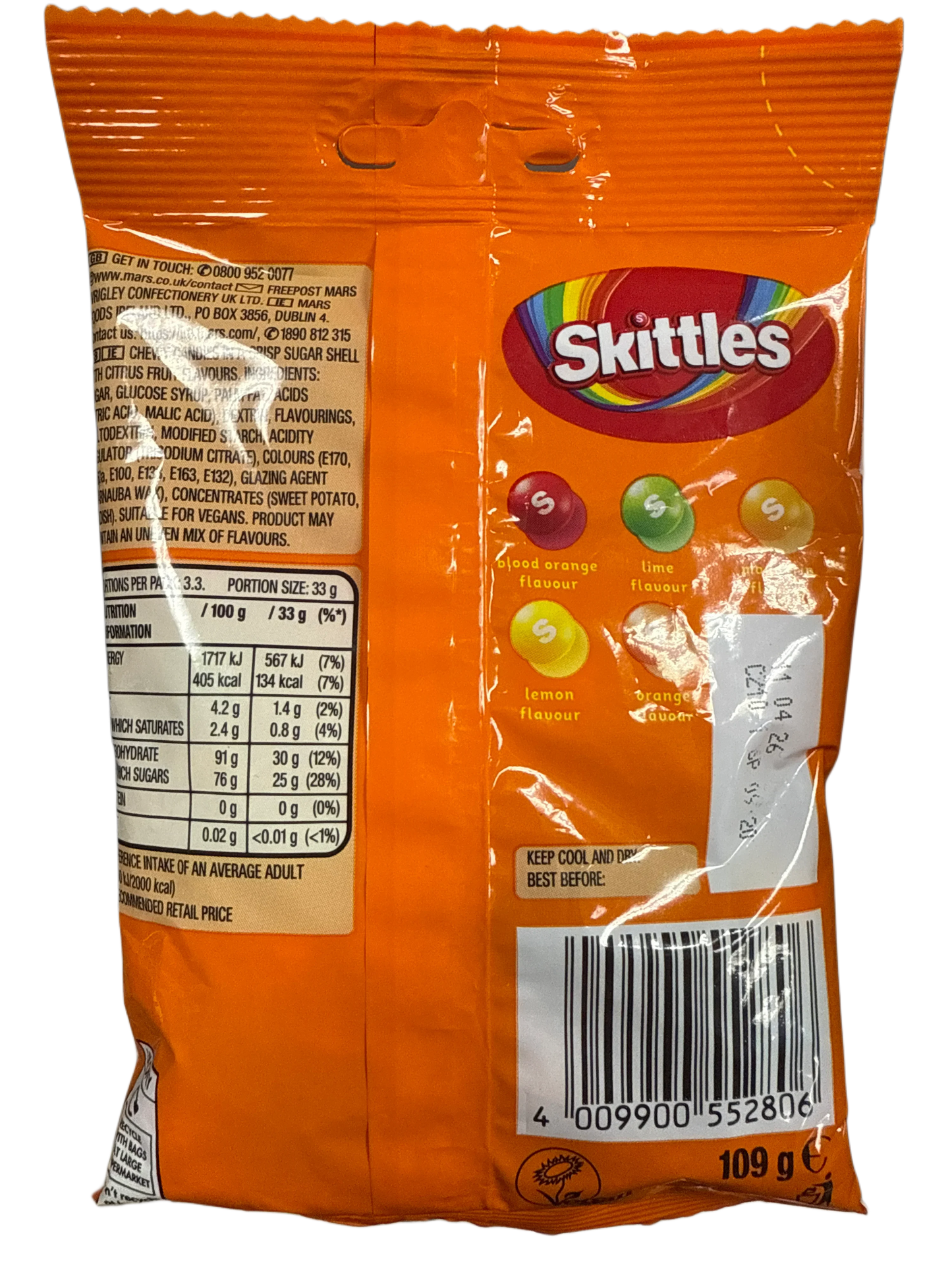 Skittles sabor cítrico 109G - Edición Reino Unido