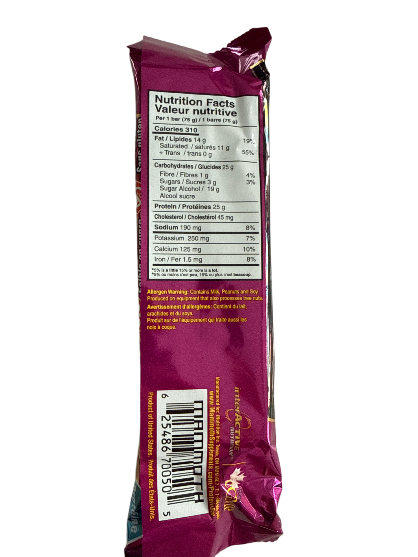 Mammoth 25 Gram Peanut Butter And Jelly Protein Bar 75G - U.S Edition