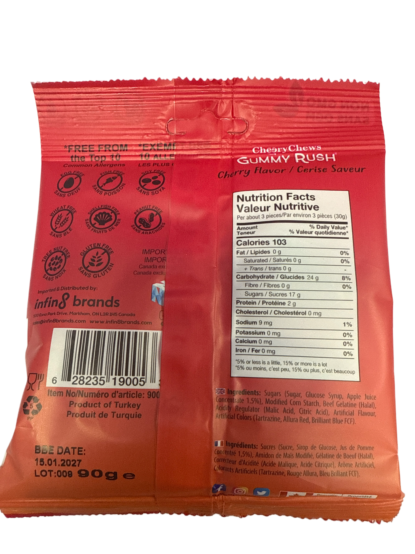 Gummy Rush Cheeries Pétillants Bonbons Sans OGM 90G - Édition Canadienne