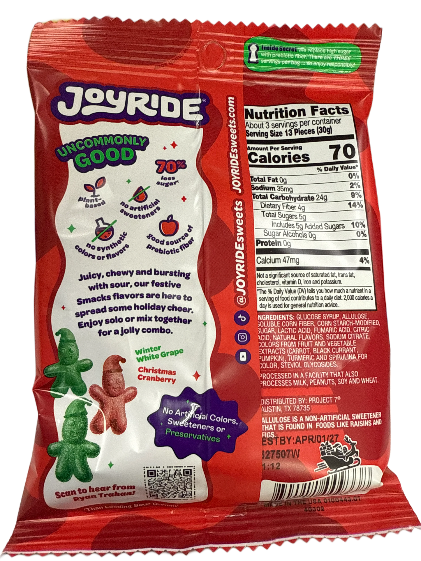 Joyride Sour Smacks Christmas Sour Santa Smacks 99G - U.S Edition