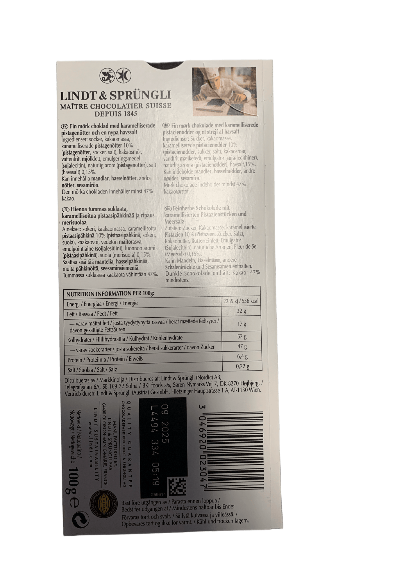 Lindt Excellence Pistachio Dark Chocolate 100G - French Edition