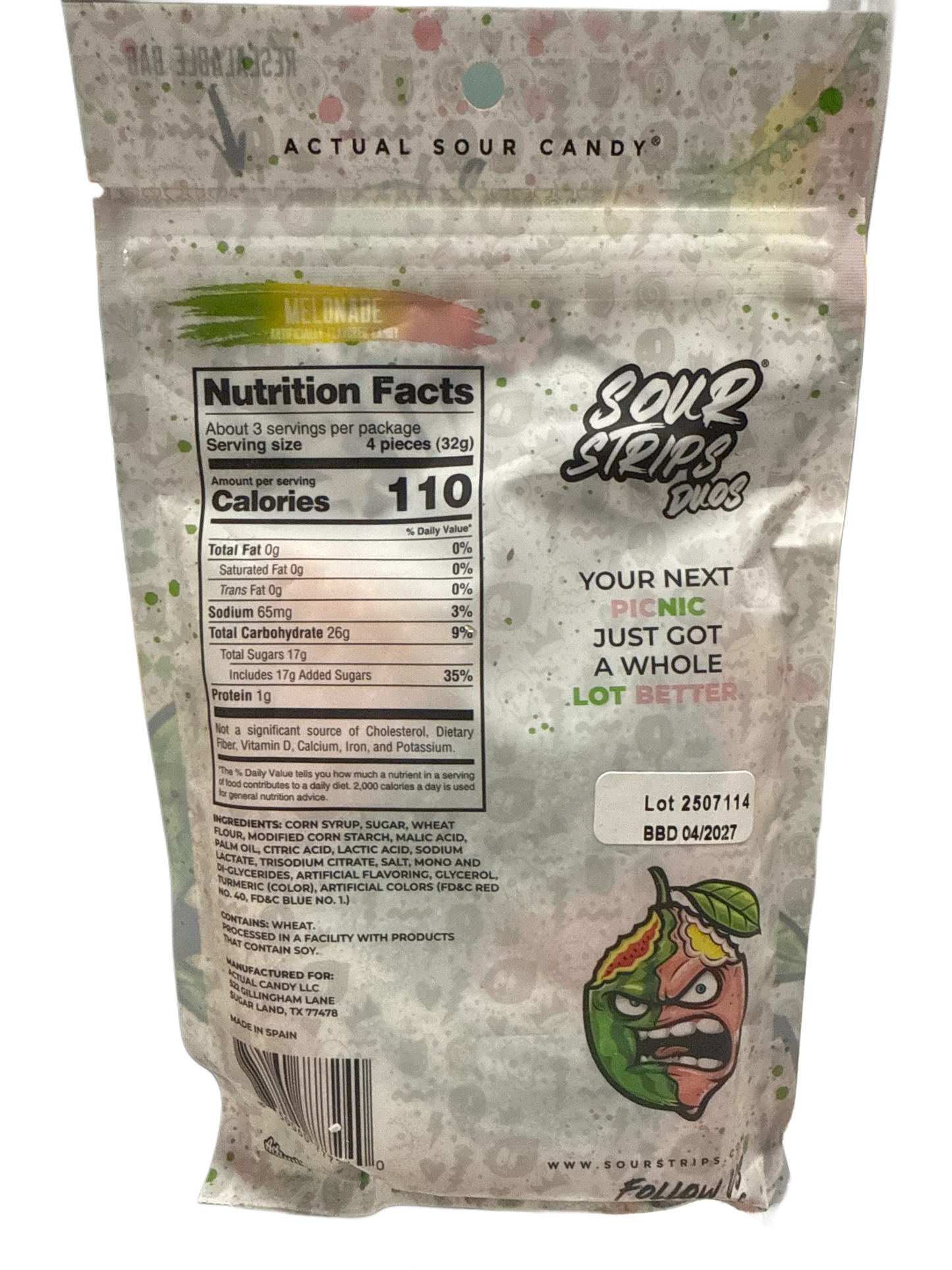 Tiras Ácidas de Caramelo con Sabor a Melonada 96G - Edición EE.UU.