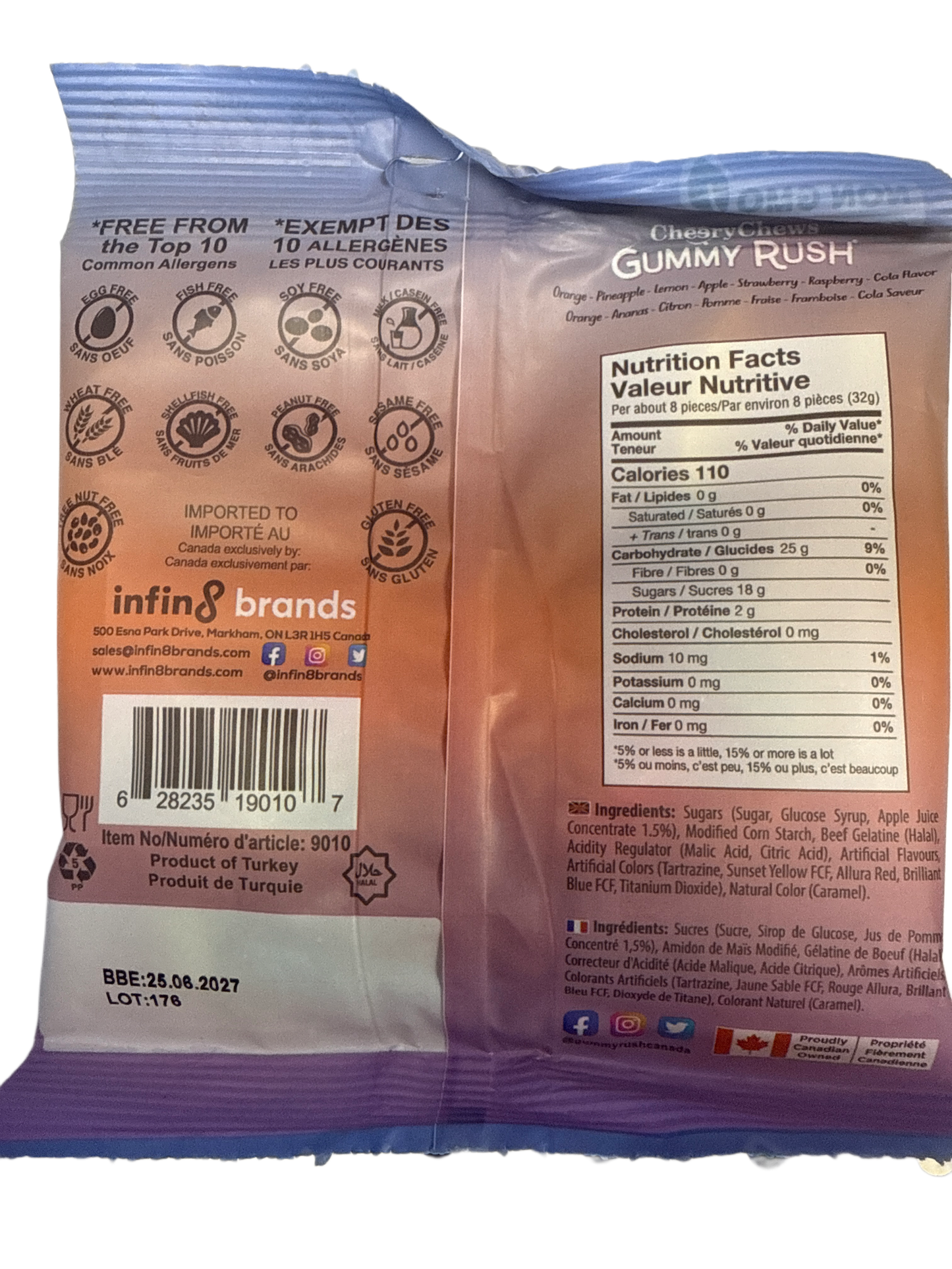 Gummy Rush Mélange de Fête Acidulé 90G - Édition Canadienne