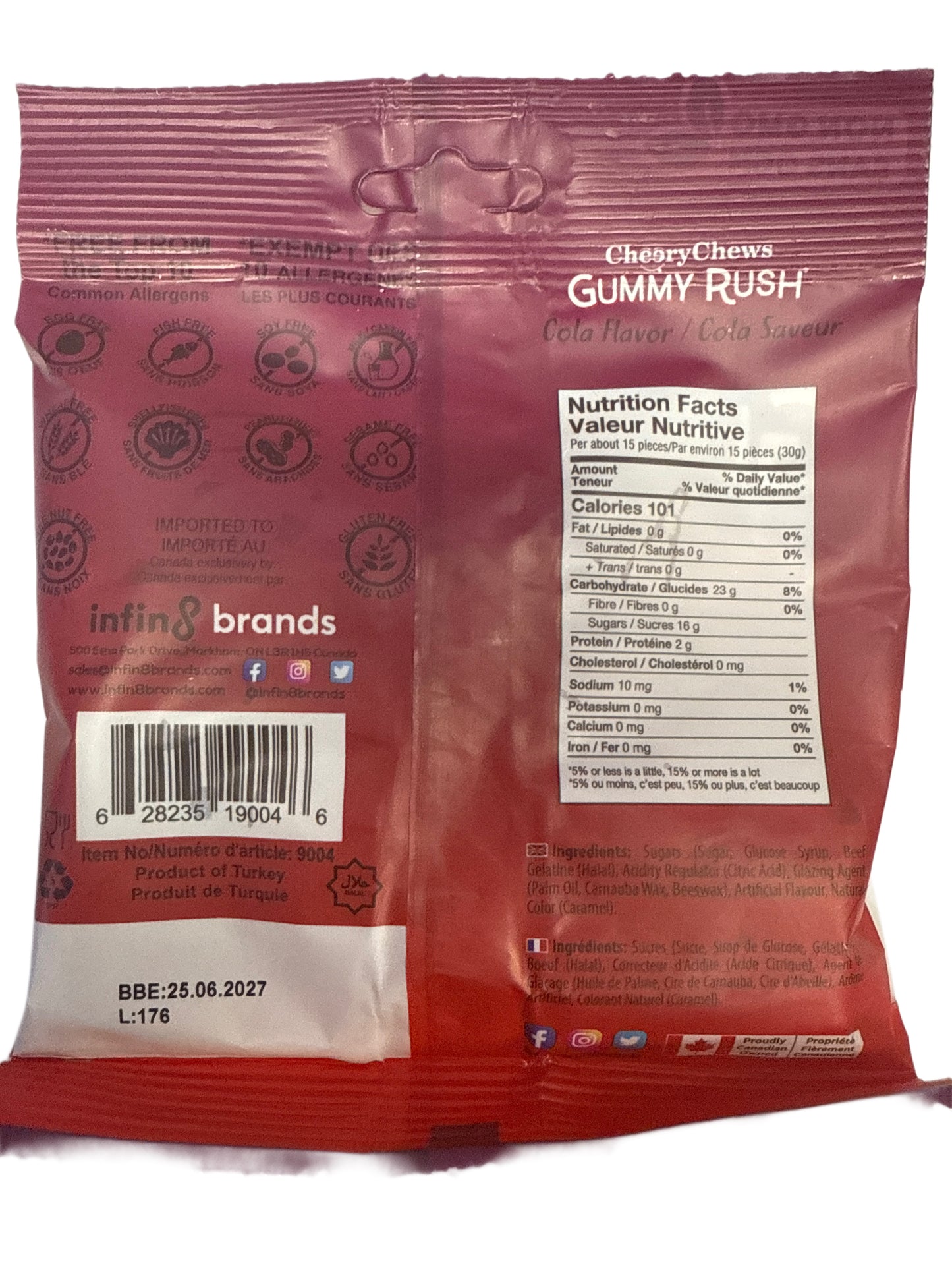 Bonbons gélifiés Gummy Rush en forme de bouteille de cola 90G - Édition canadienne