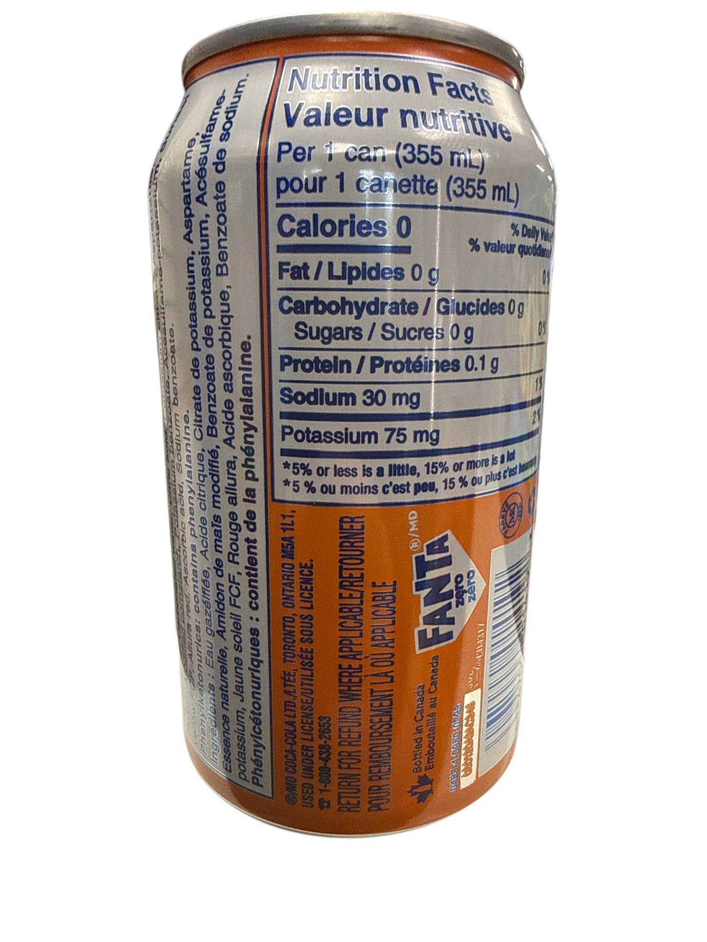 Fanta Zero Sugar Orange Flavored Can 355ML - Canadian Edition