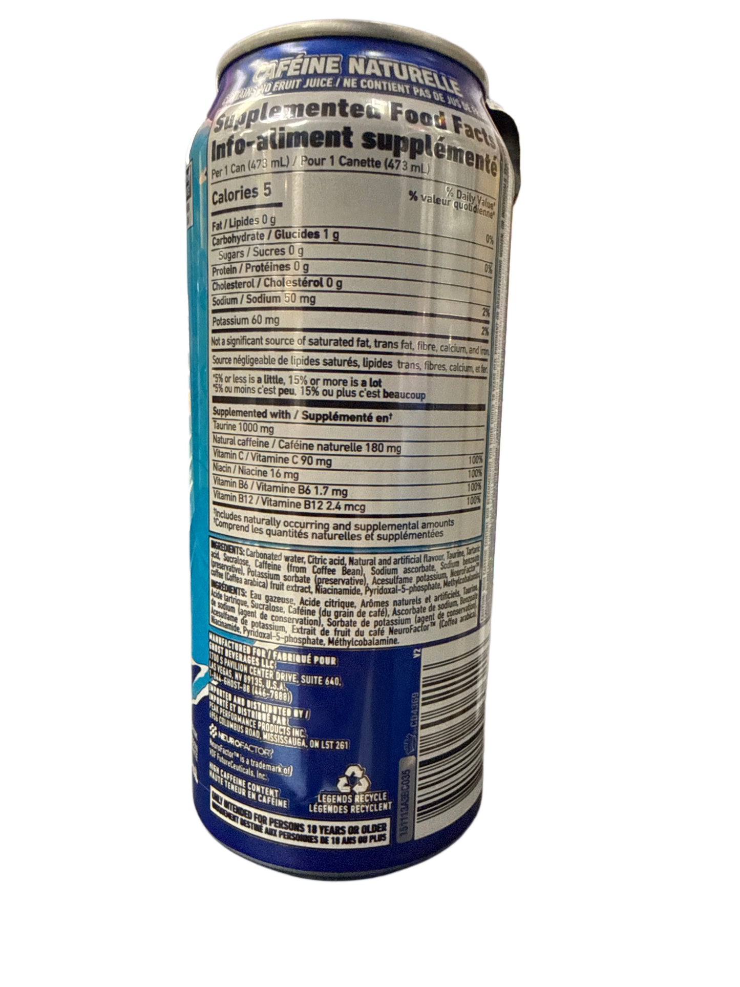 Ghost Zero Sugar Blue Raspberry Energy Drink 473ML - Canadian Edition