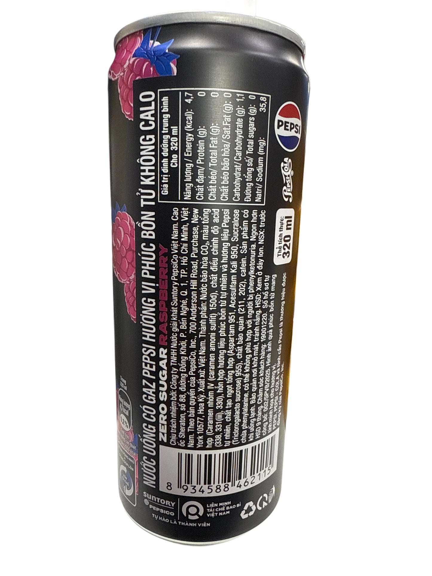 Pepsi Zero Azúcar Frambuesa 320ML - Edición Vietnam