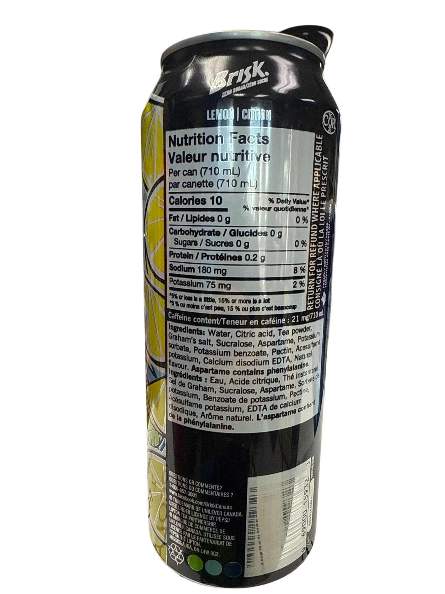 Brisk Zero Sugar Lemon Iced Tea Tall Can 710ML - U.S Edition