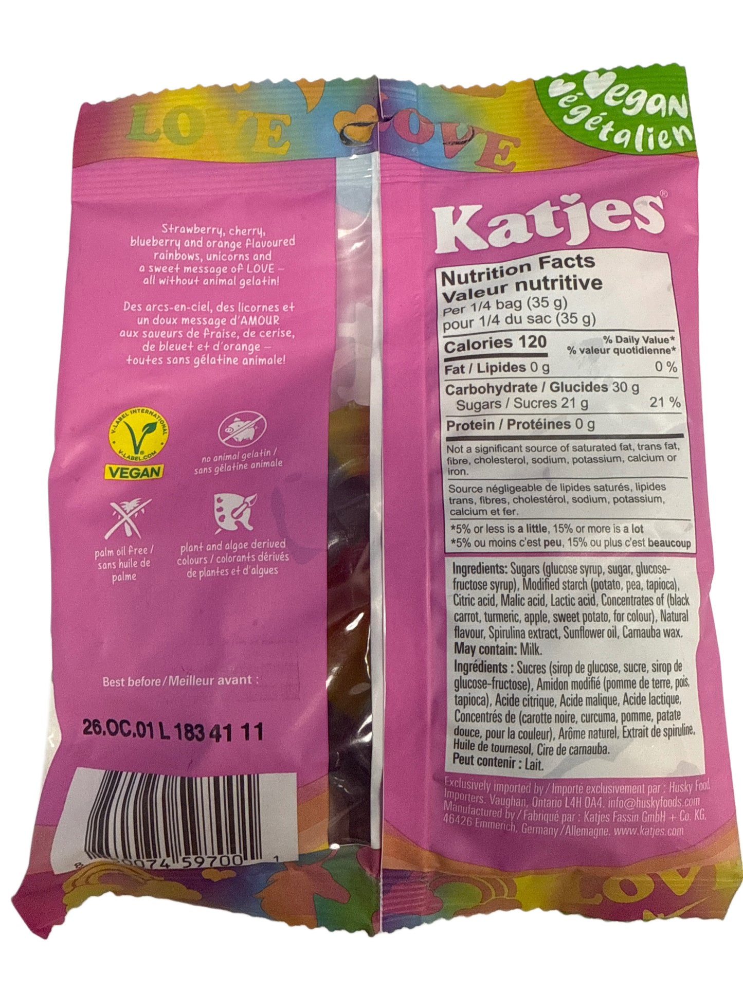 Katjes Rainbow Gummies Végétaliennes 140G - Édition Canadienne