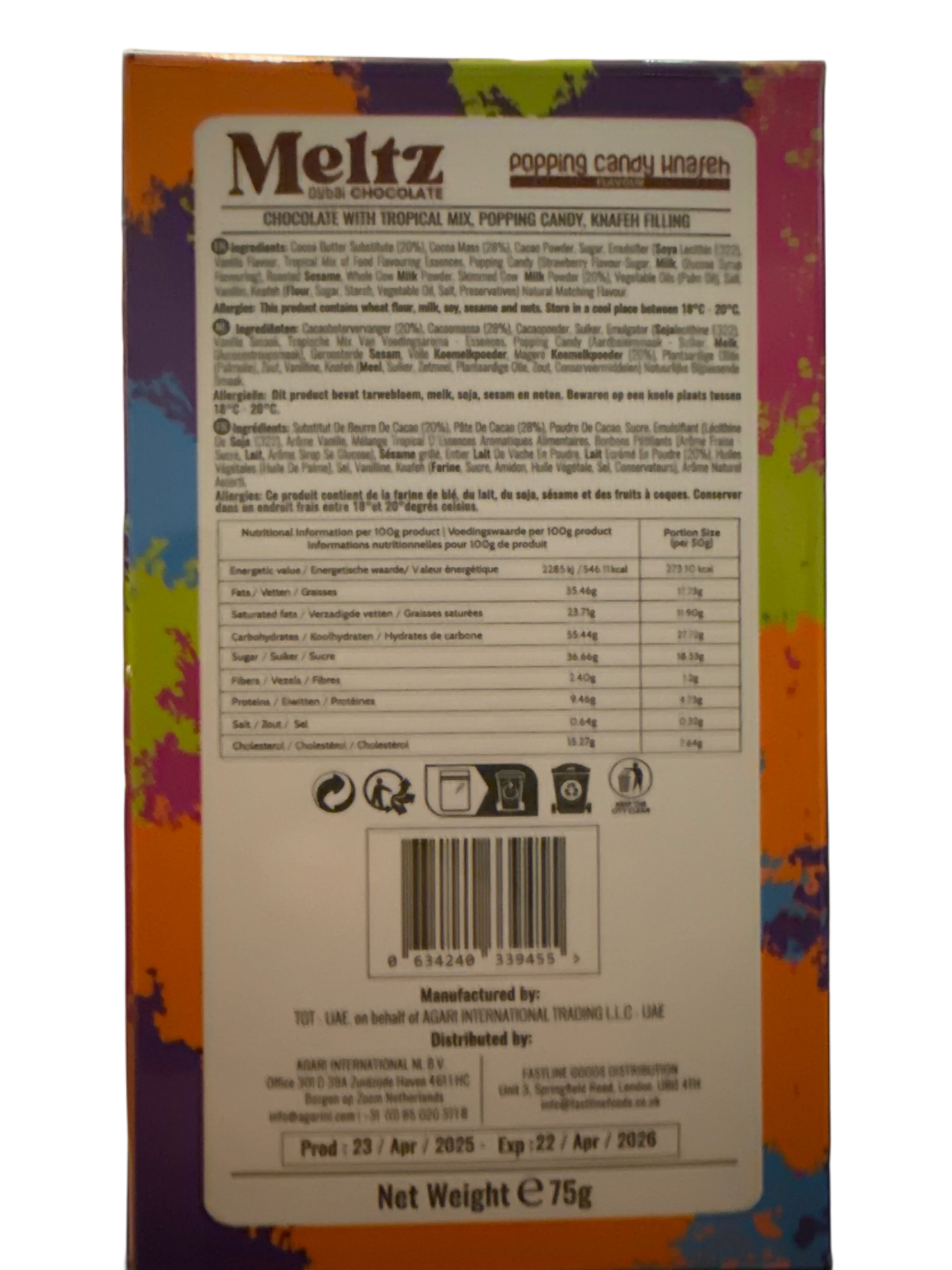 Meltz Dubai Chocolate Popping Candy Knafeh Flavour 75G - Dubai Edition