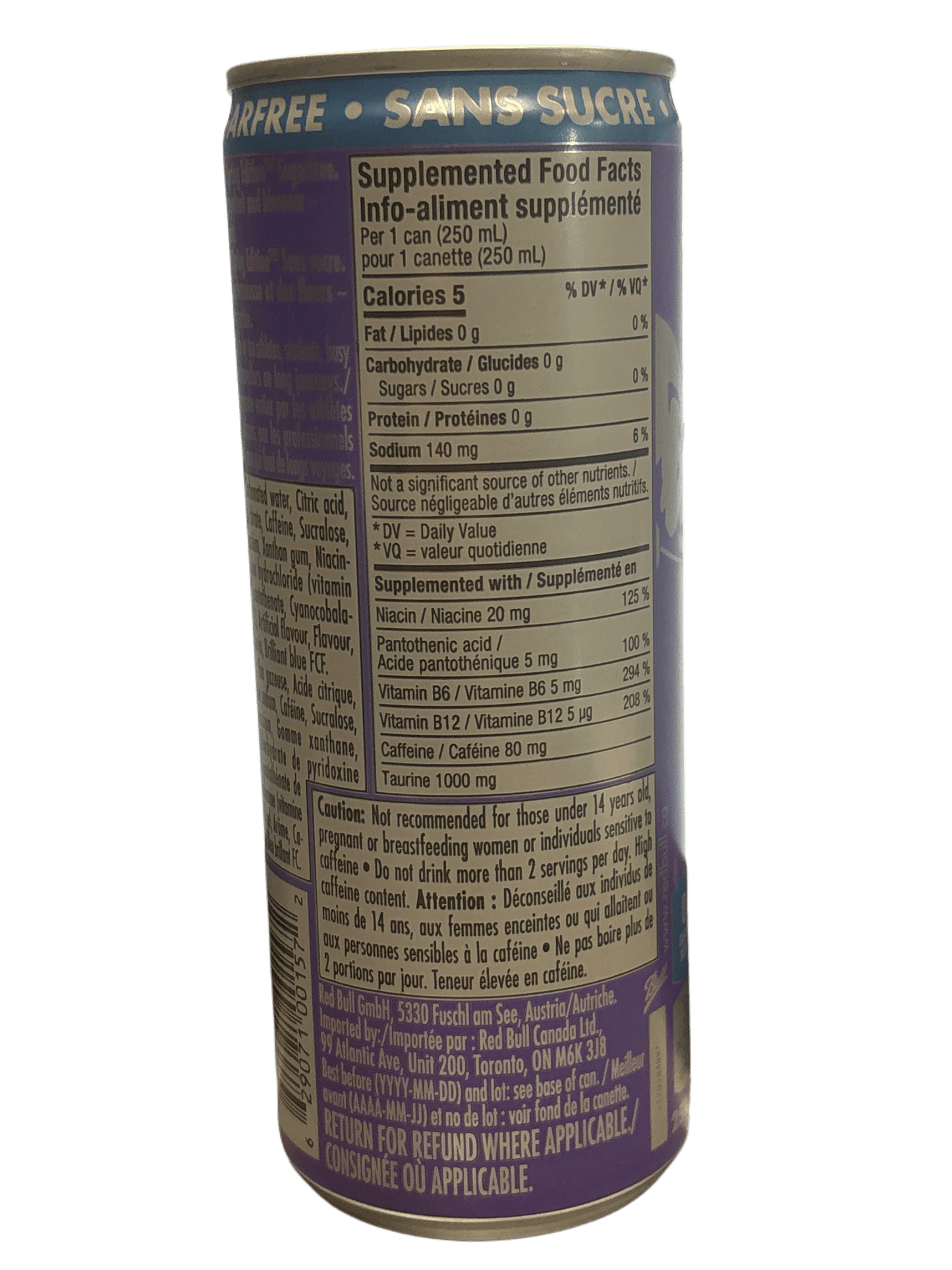 Red Bull Zero Sugar Grape Fruit & Blossom Energy Drink 250ML - Canadian Edition