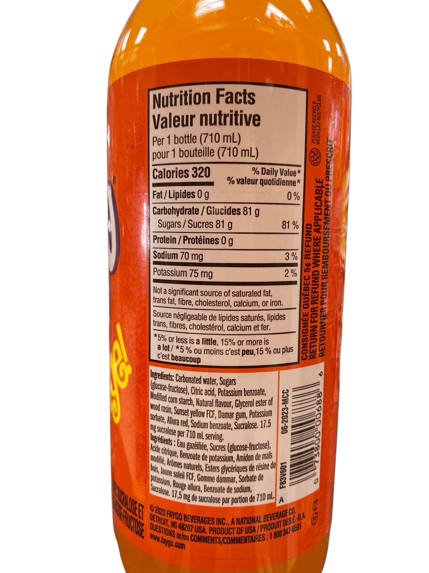 Boisson à l'orange Faygo 710ML