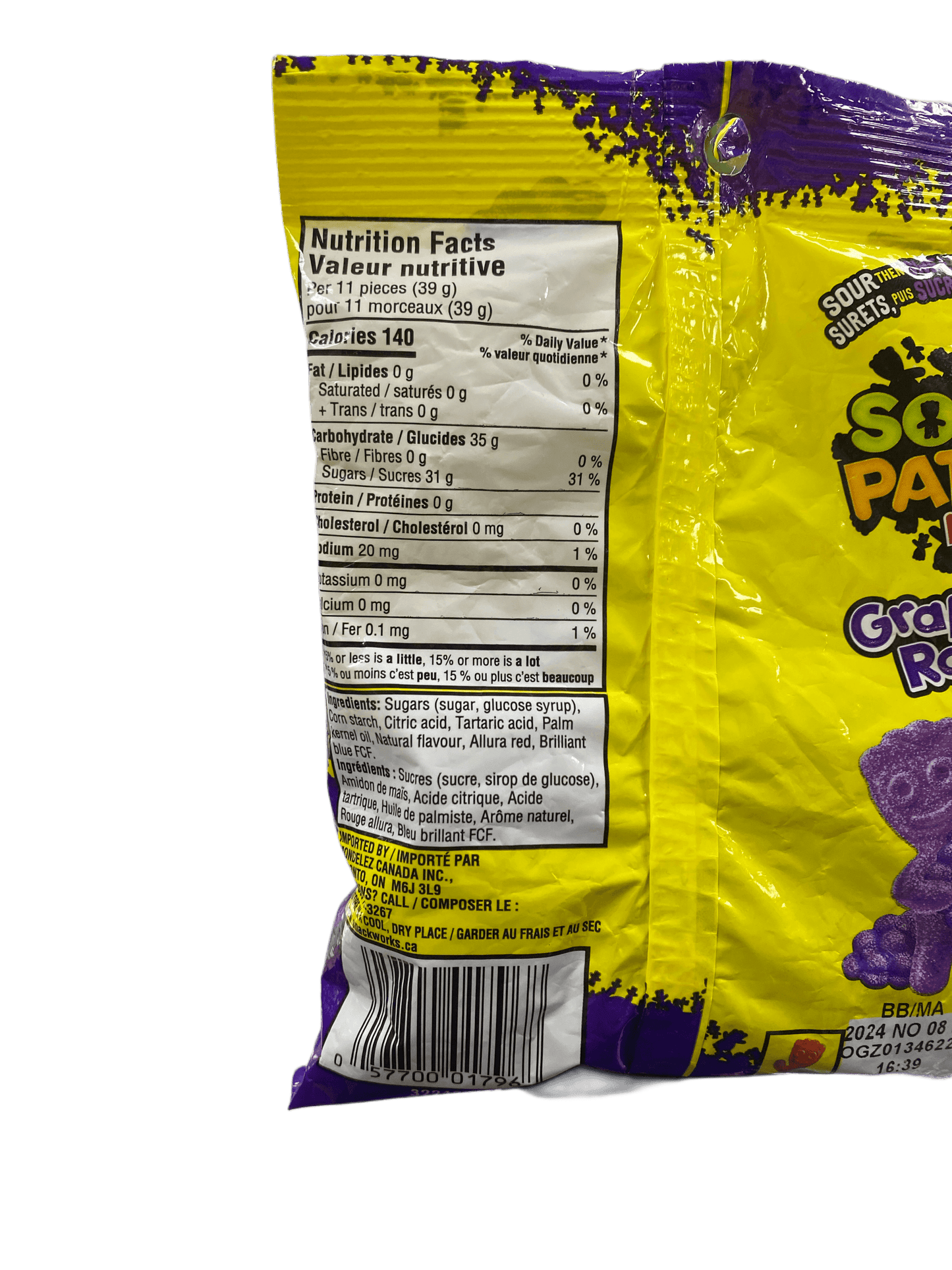 Bolsa de caramelos Sour Patch Kids sabor uva 154G - Edición canadiense