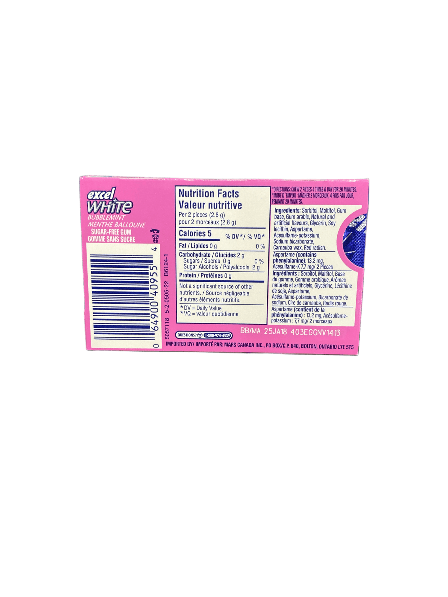 Excel White Bubblemint Gum 12 Pieces