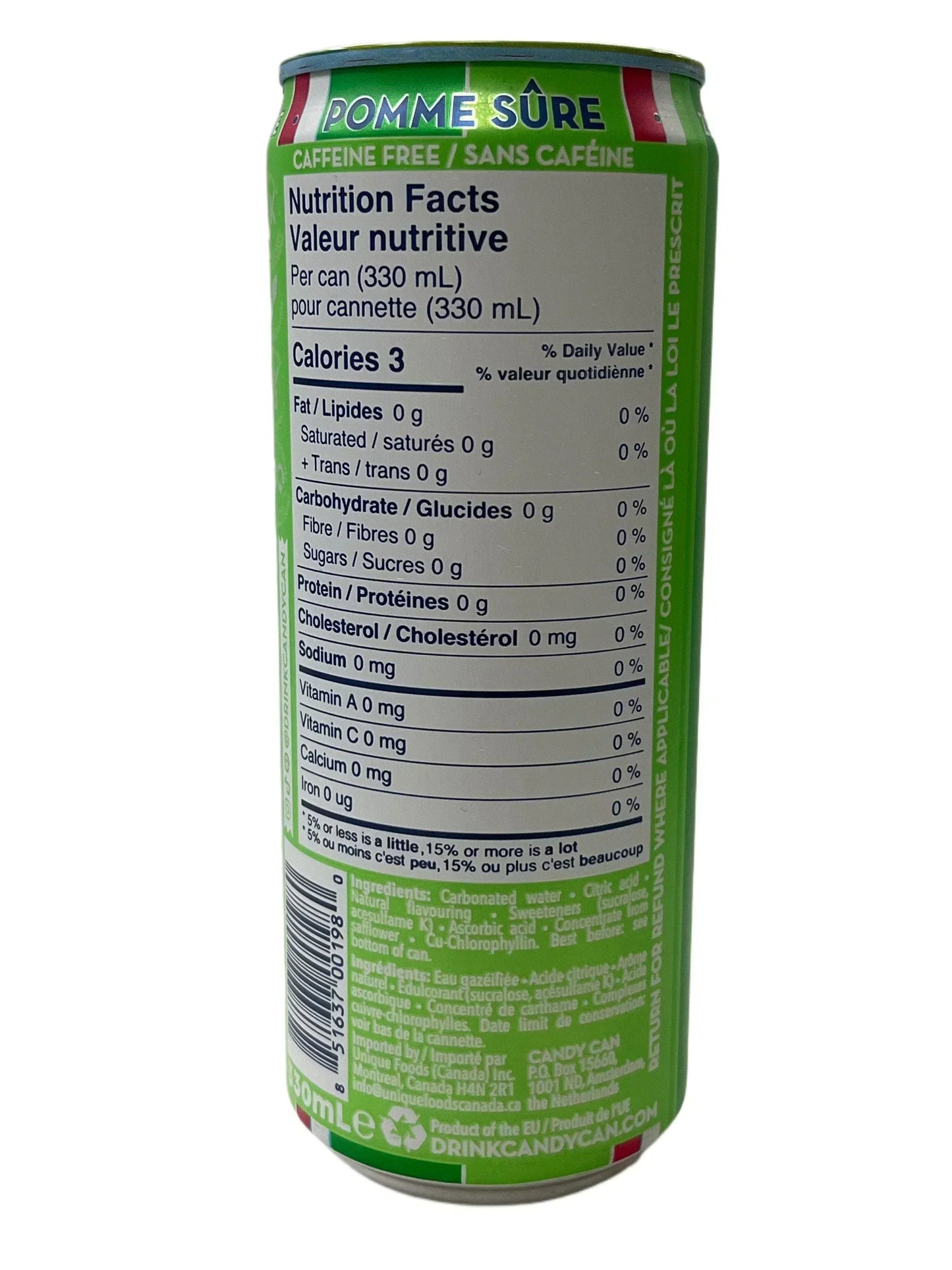 Candy Can Sprudelnder Sauerer Apfel 330ML - Kanadische Ausgabe
