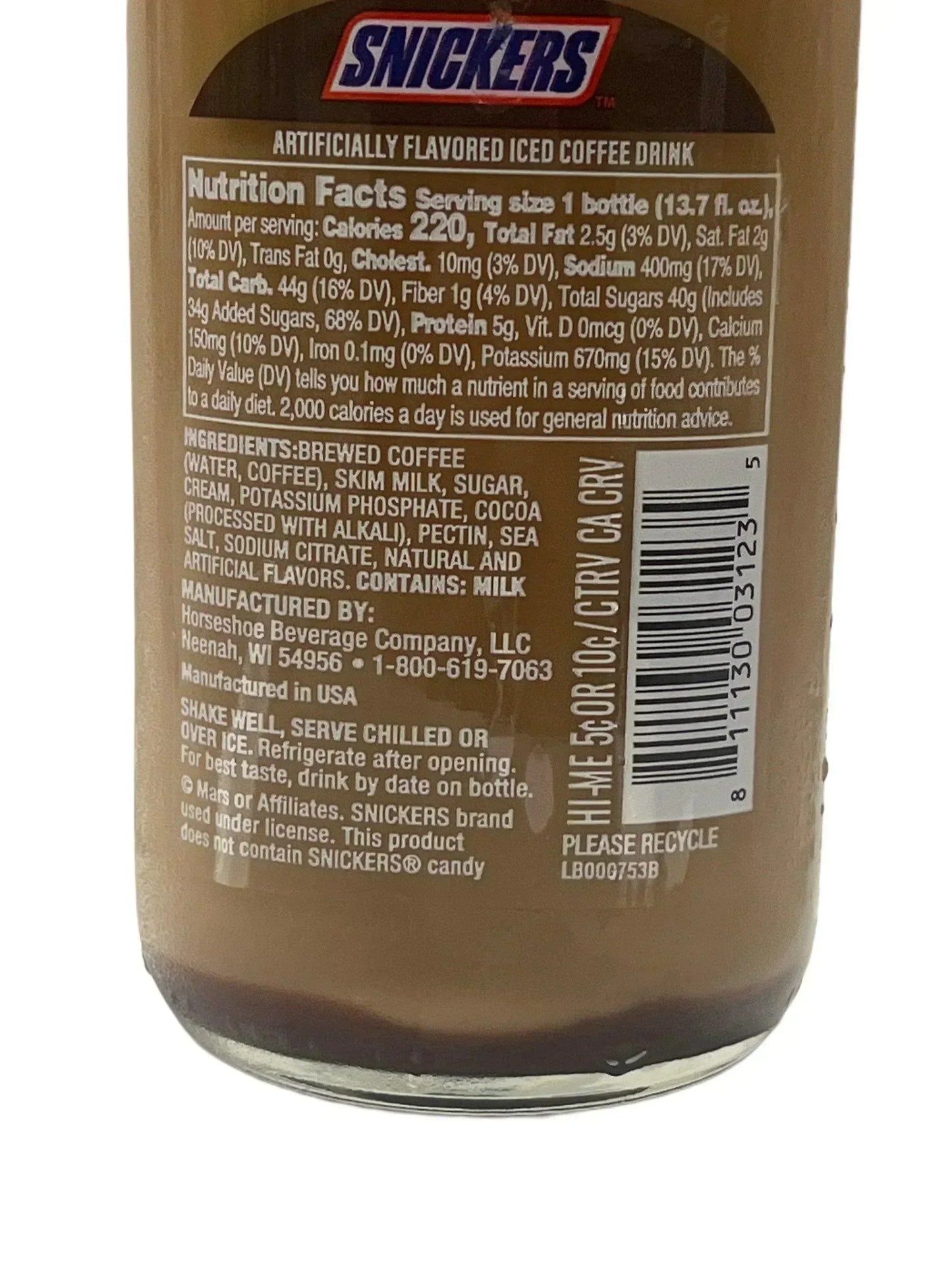 Bouteille en verre de café glacé Snickers 13.7OZ