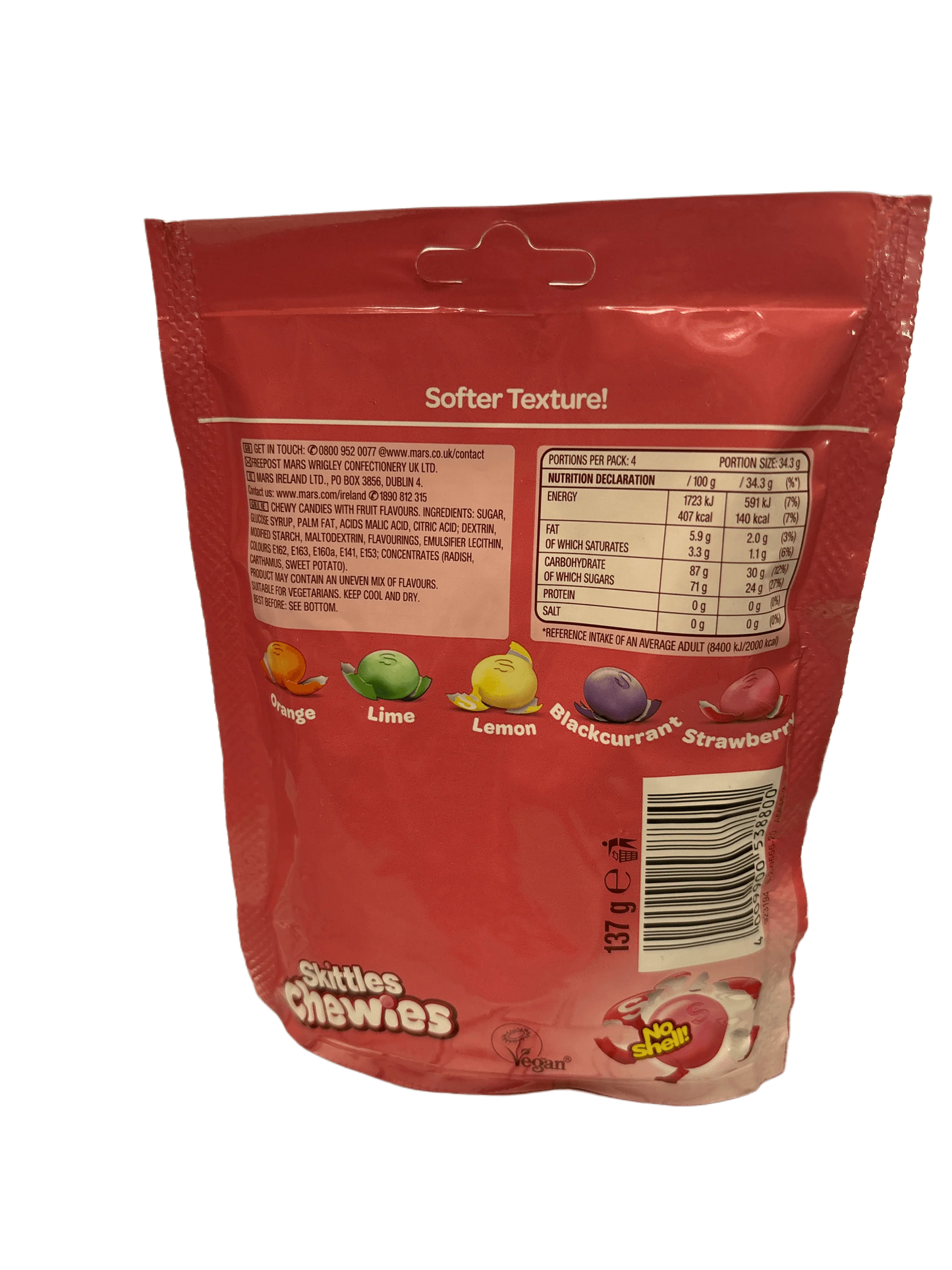 Skittles Fruits Chewies No Shell 137G