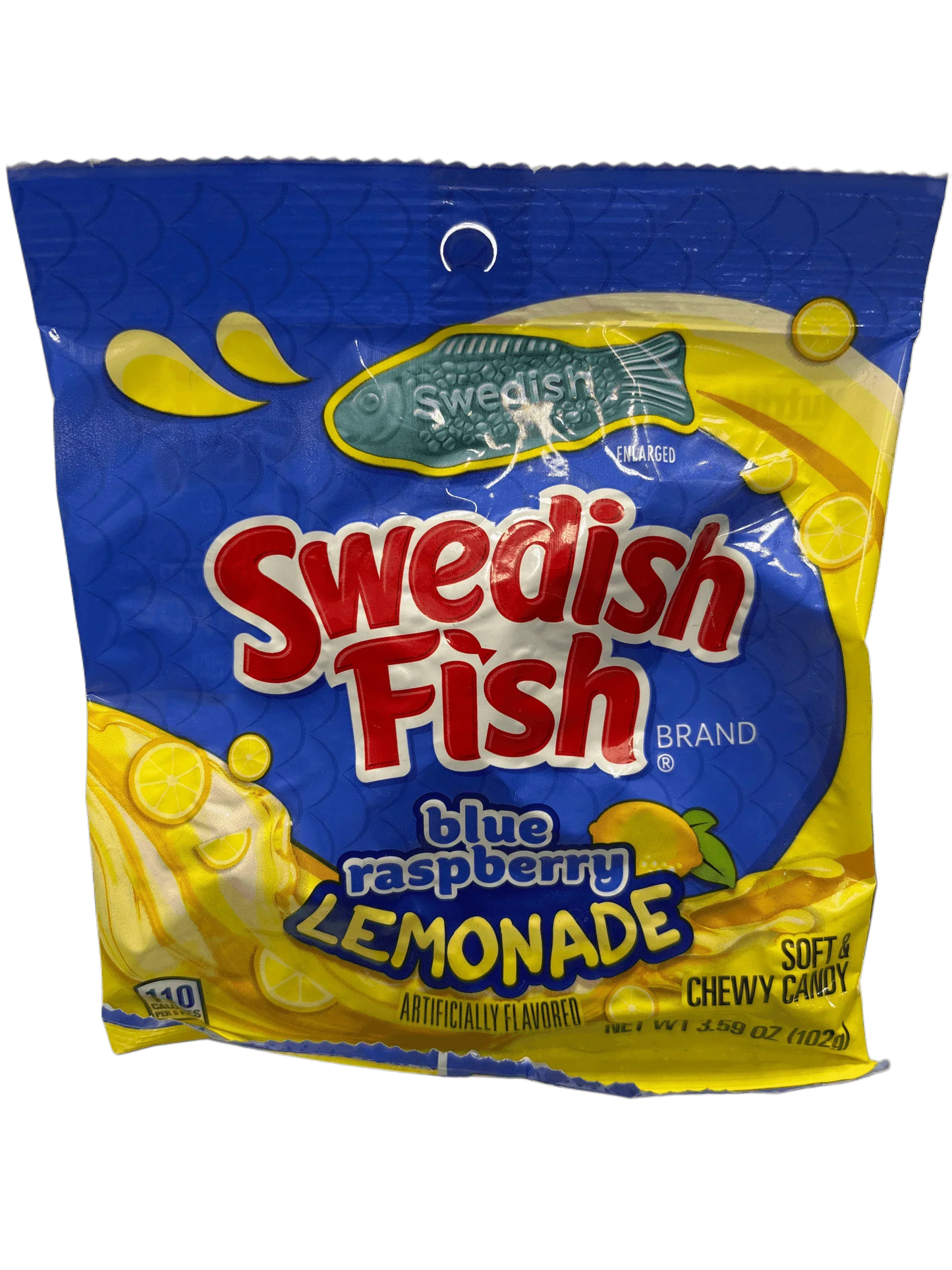 Sachet de bonbons à la limonade et à la framboise bleue au poisson suédois