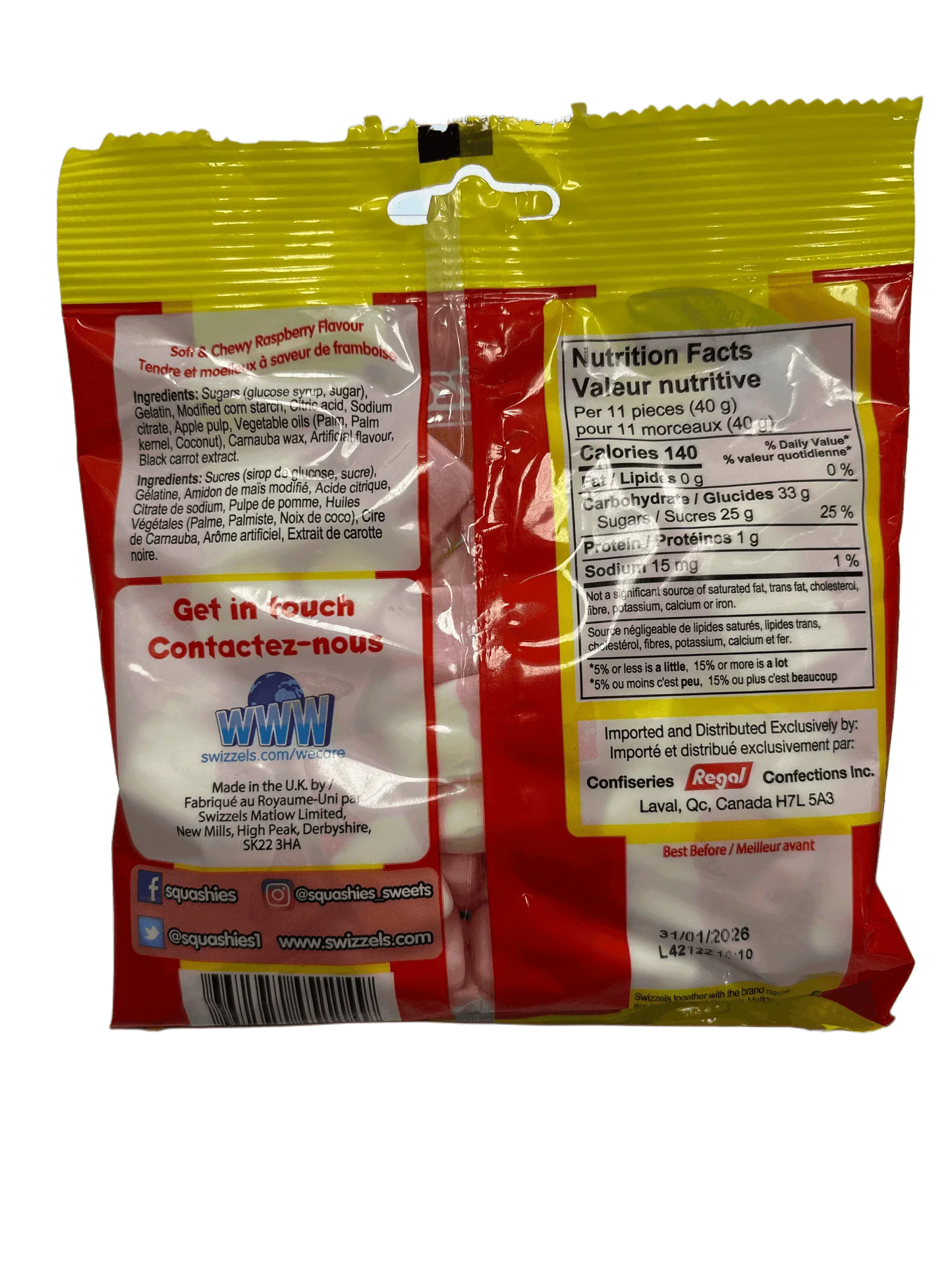 Squashies Original Sabor Frambuesa 160G - Edición Reino Unido