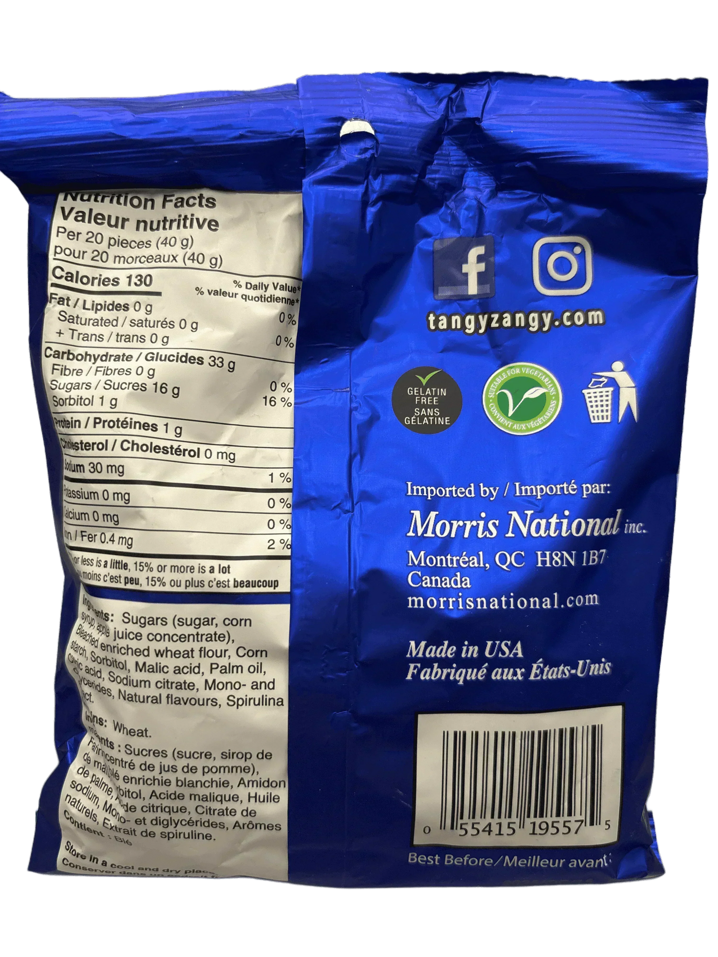 Tangy Zangy Sour Blue Raspberry Squares Candy Bag 127G