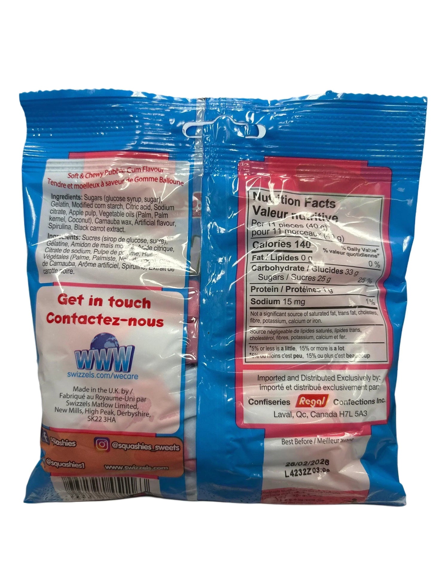 Squashies sabor chicle 160G - Edición Reino Unido