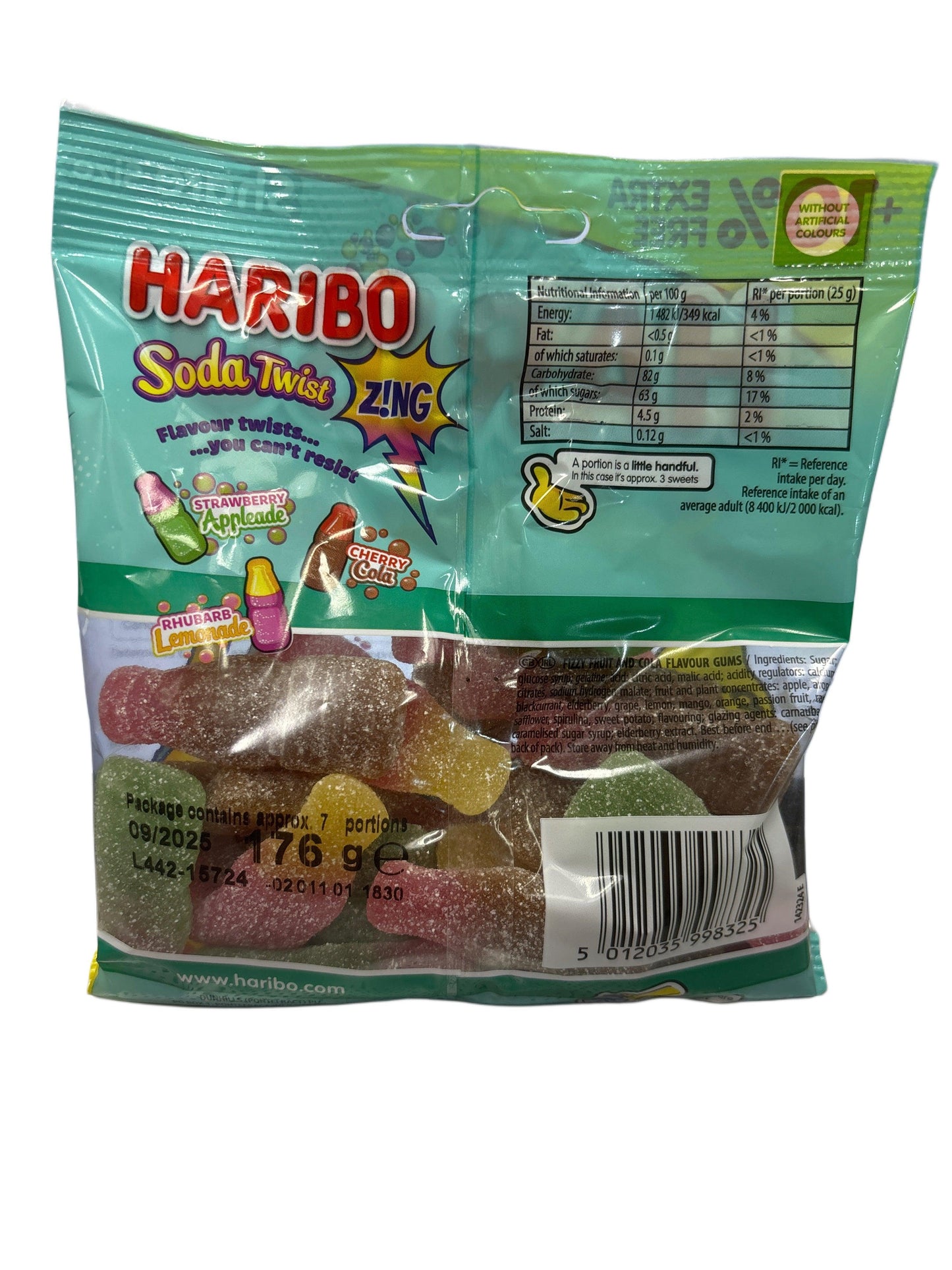 Bolsa de caramelos suaves y ácidos Haribo Soda Twist 176G