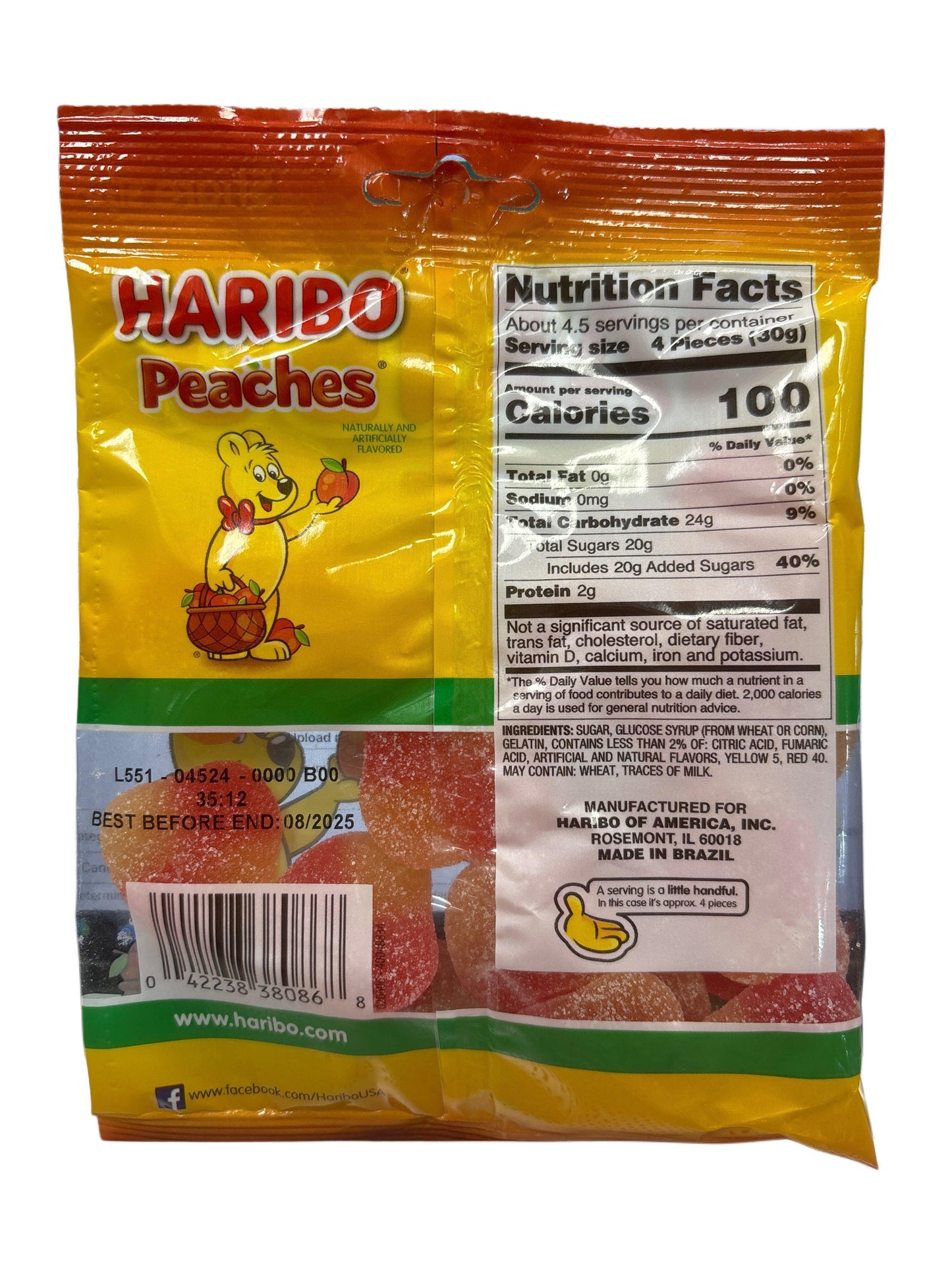 Bolsa de caramelos suaves y afrutados Haribo Peaches 5OZ