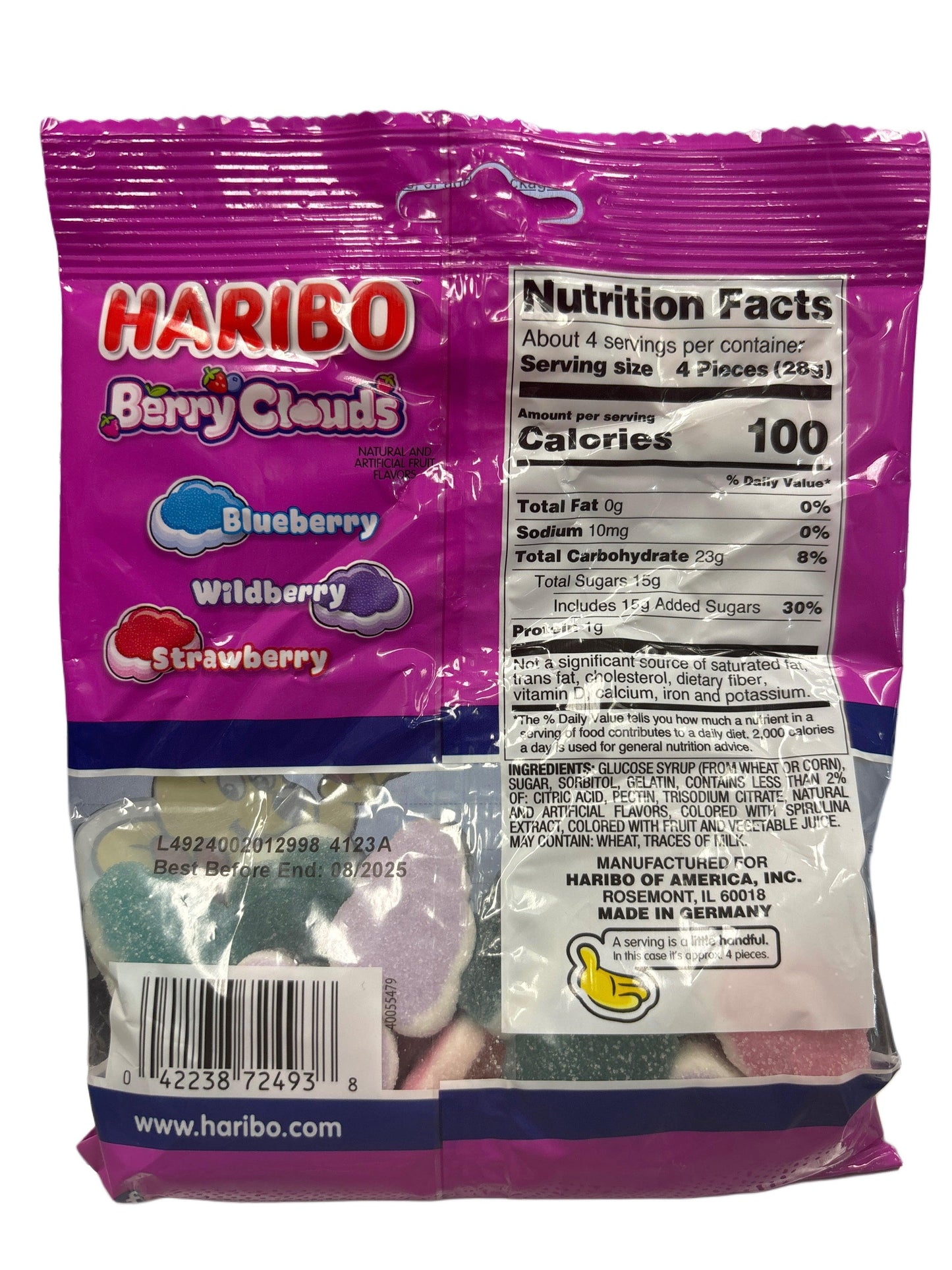 Bolsa de caramelos suaves y afrutados Haribo Berry Clouds 4.1OZ Edición alemana