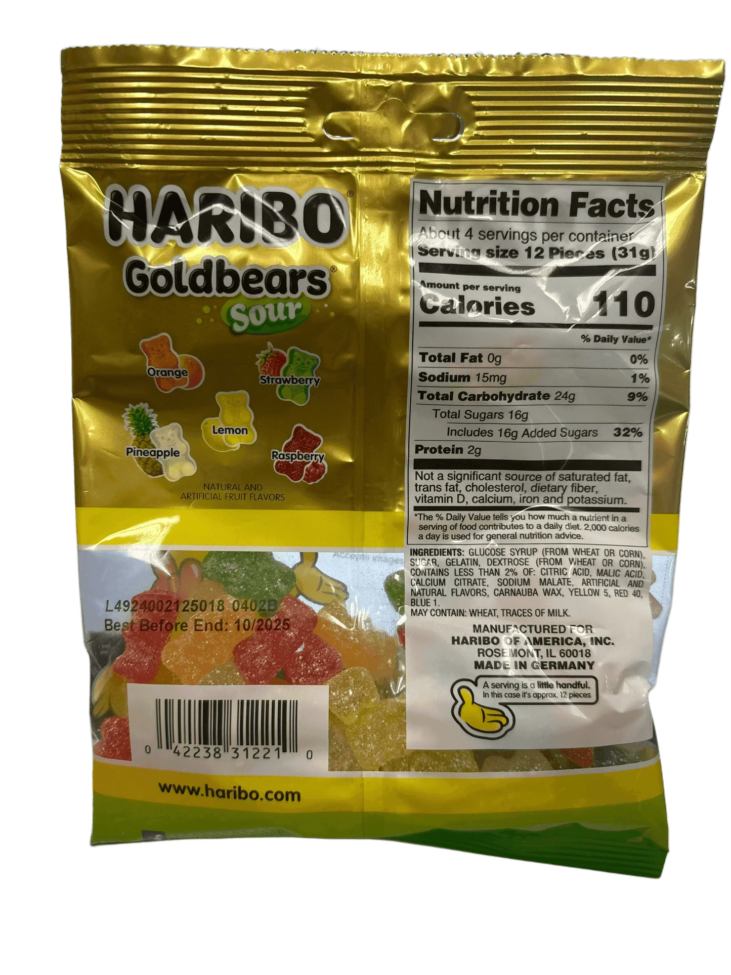 Bolsa de caramelos ácidos Haribo Goldbears 4.5OZ