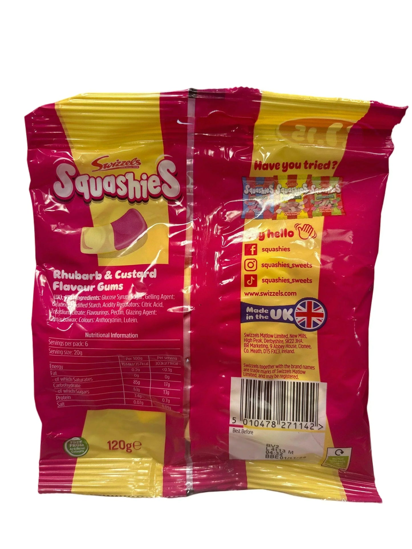 Bolsa de caramelos Squashies Drumstick Ruibarbo y Natillas 120G