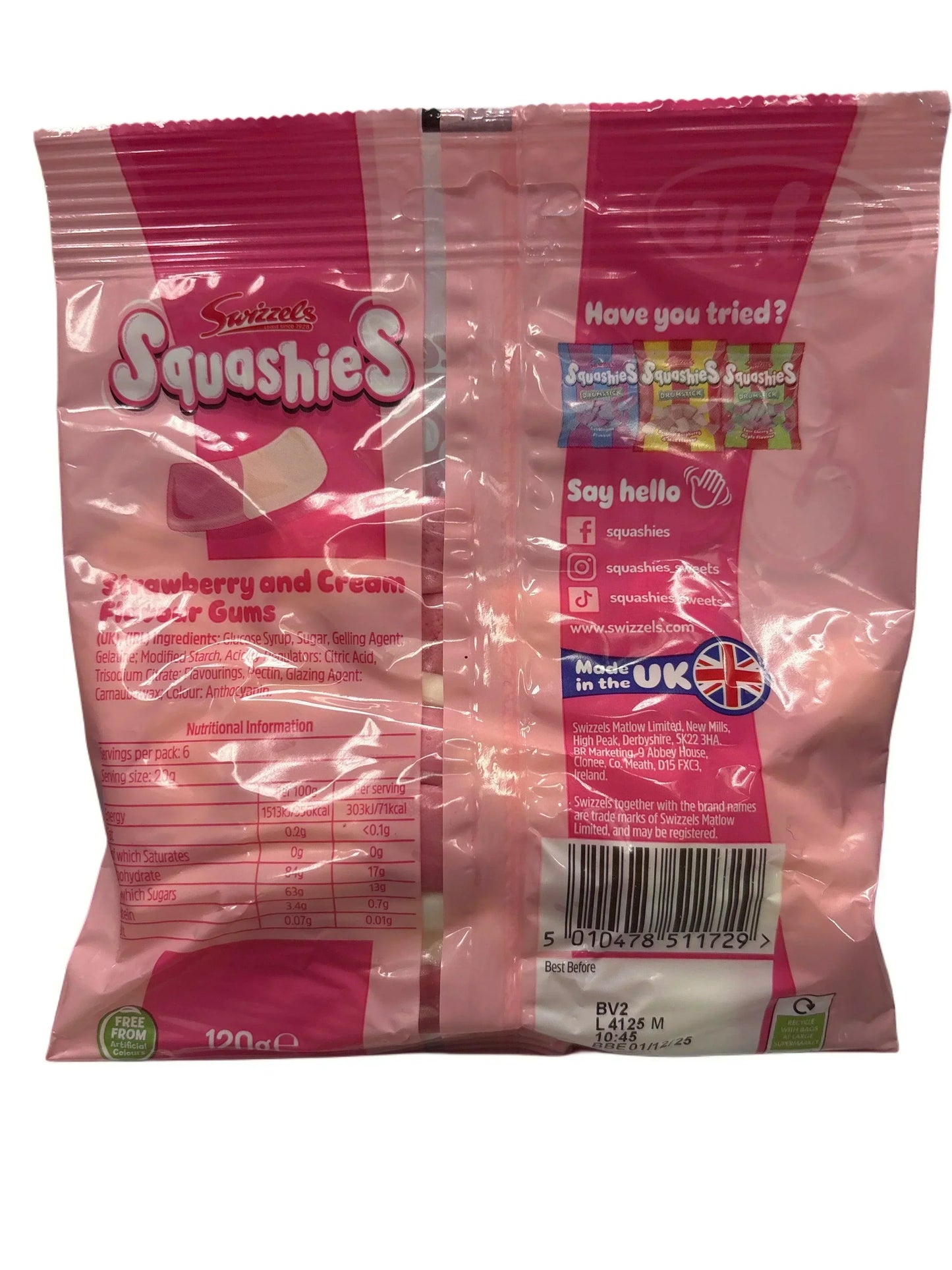 Bolsa de caramelos Squashies Drumstick fresa y crema 120G