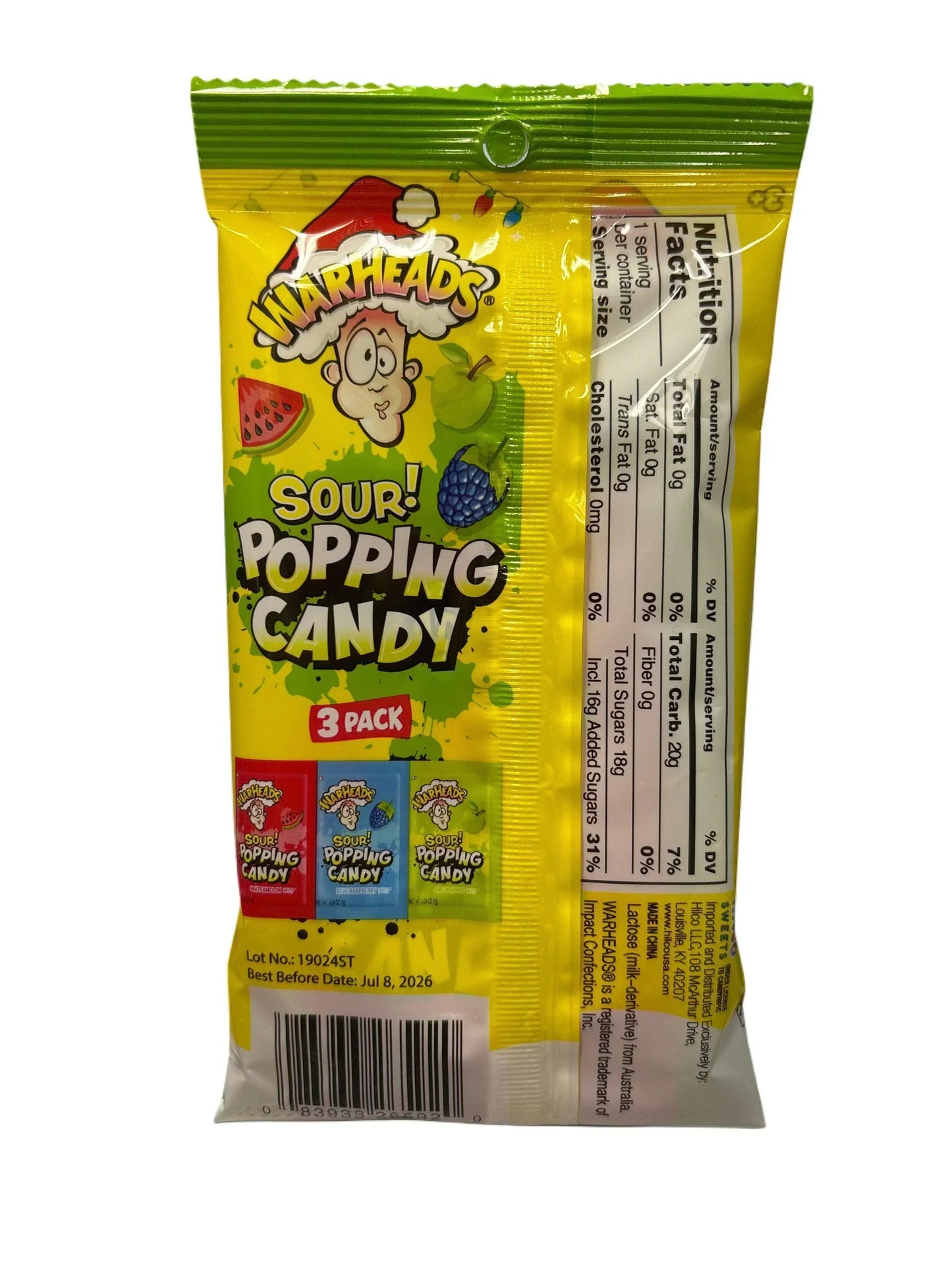 Bonbons pétillants acidulés Warheads pour les fêtes 3 saveurs fruitées 0.74OZ