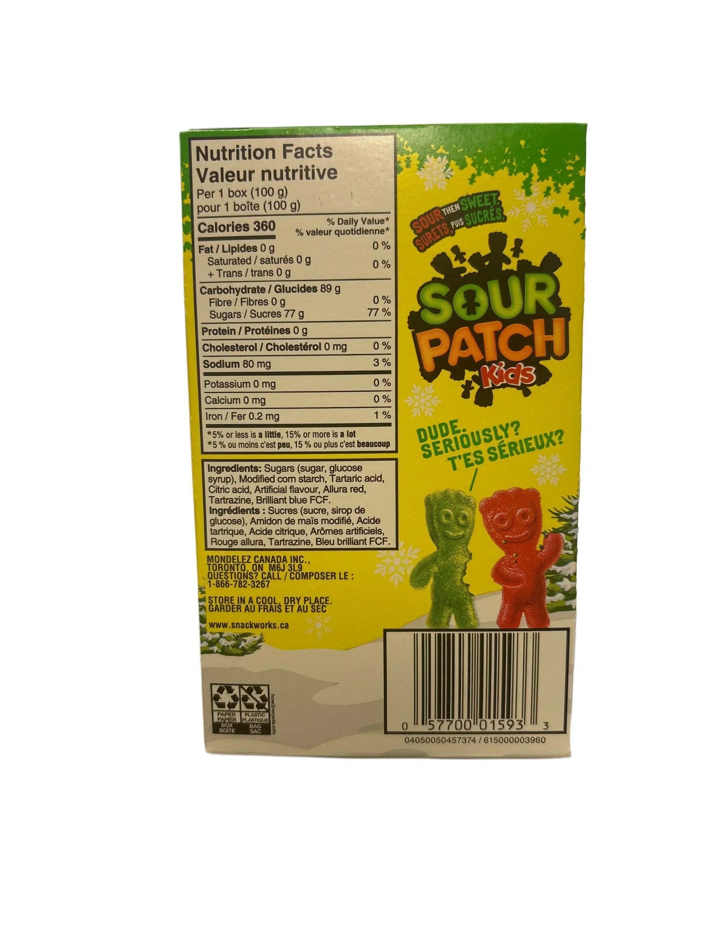 Caja de teatro de Navidad Sour Patch Kids roja y verde 100G
