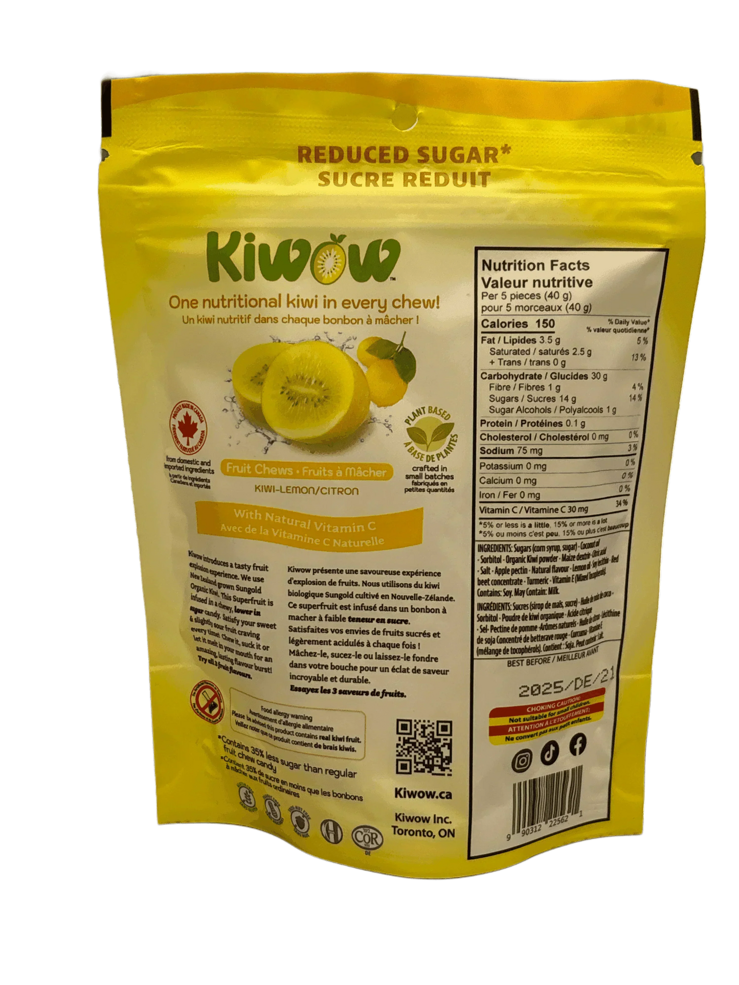 KIWOW Caramelo de Kiwi y Limón Bolsa 100G - Edición Canadiense