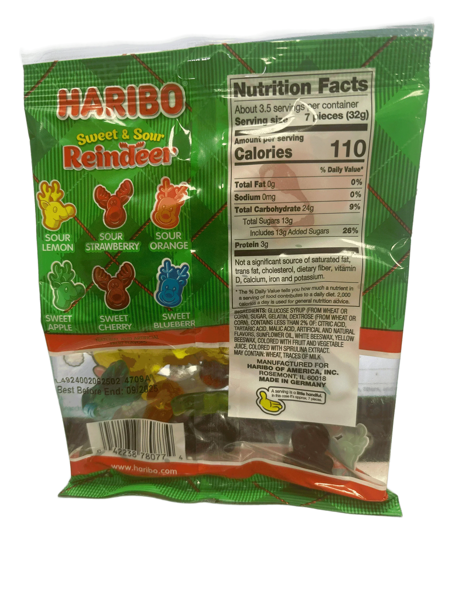 Bolsa de caramelos de reno dulce y ácido Haribo 4OZ